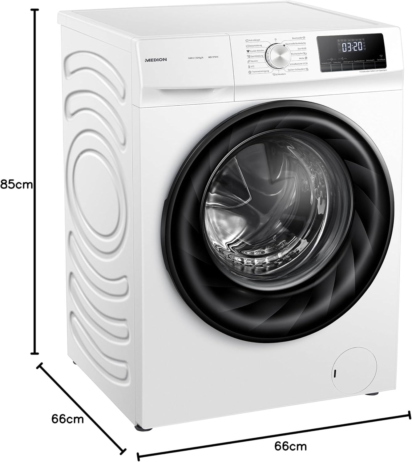 MEDION Waschmaschine (8 kg, 1400 U/Min, 15 Programme, Timerfunktion, Kindersicherung, LED Display, MD 37511)