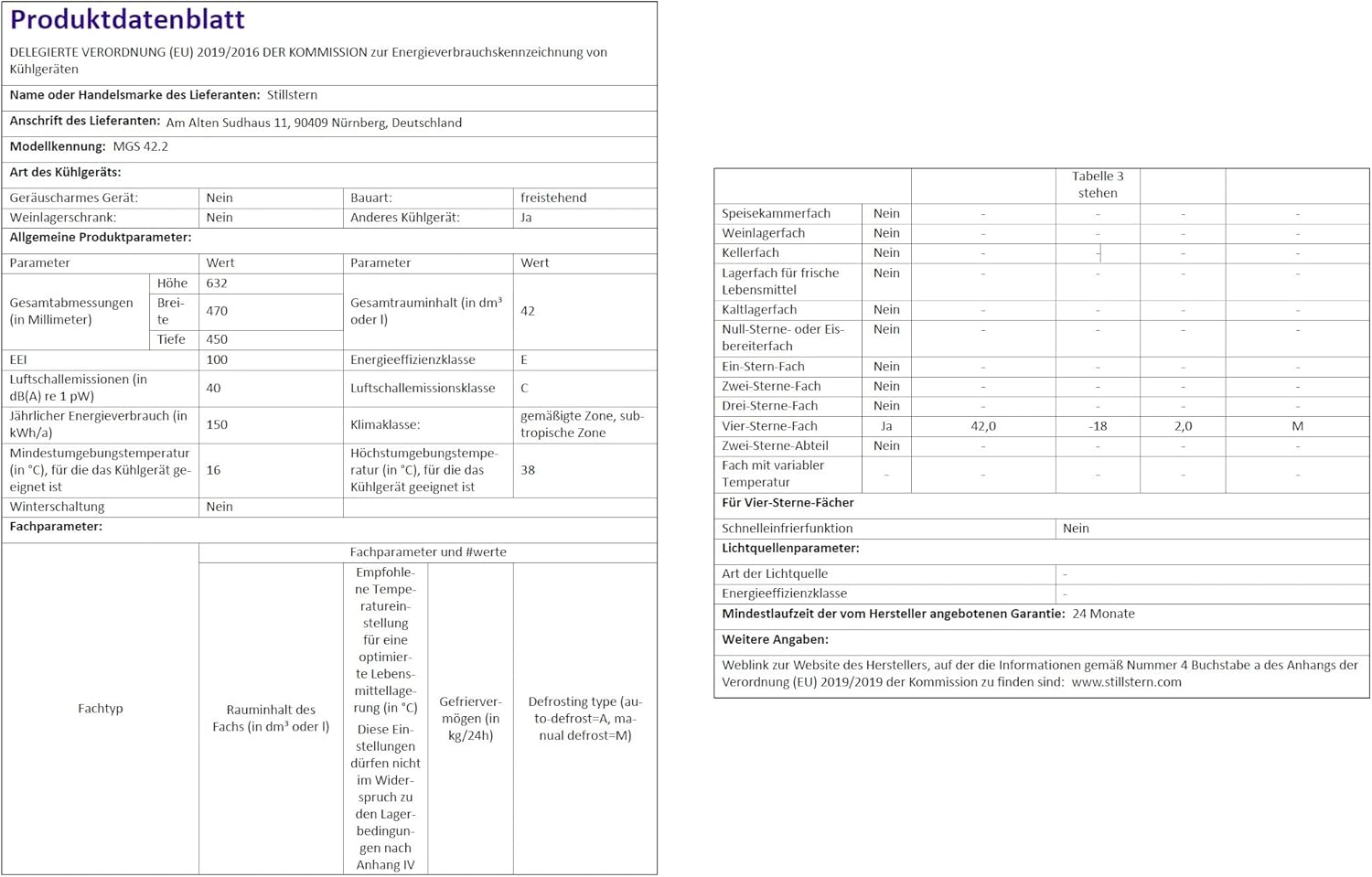 Stillstern Mini Gefrierschrank (42L) -18°C, Eiswürfelschale, Schloss, Türanschlag wechselbar, 4-Sterne Tiefkühlschrank für Camping/Büro Gefriertruhe Klein Gefrierschrank Klein Tiefkühltruhe