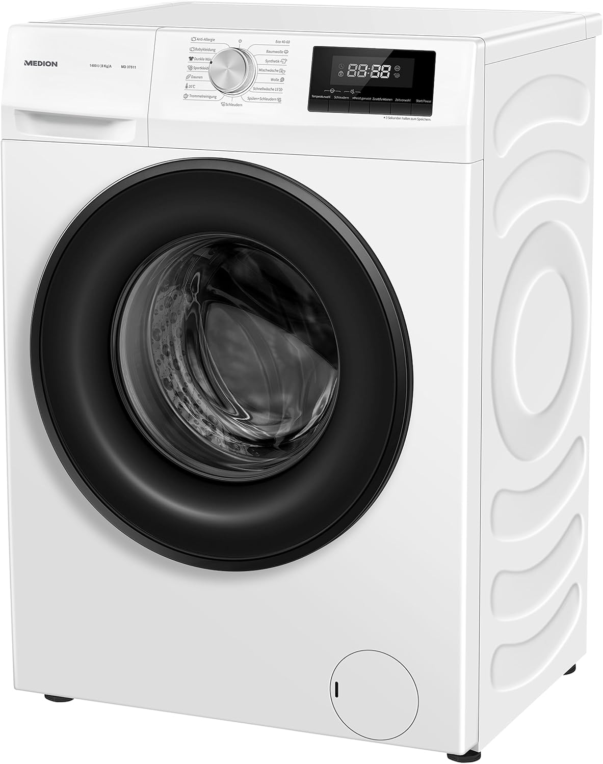 MEDION Waschmaschine (8 kg, 1400 U/Min, 15 Programme, Timerfunktion, Kindersicherung, LED Display, MD 37511)