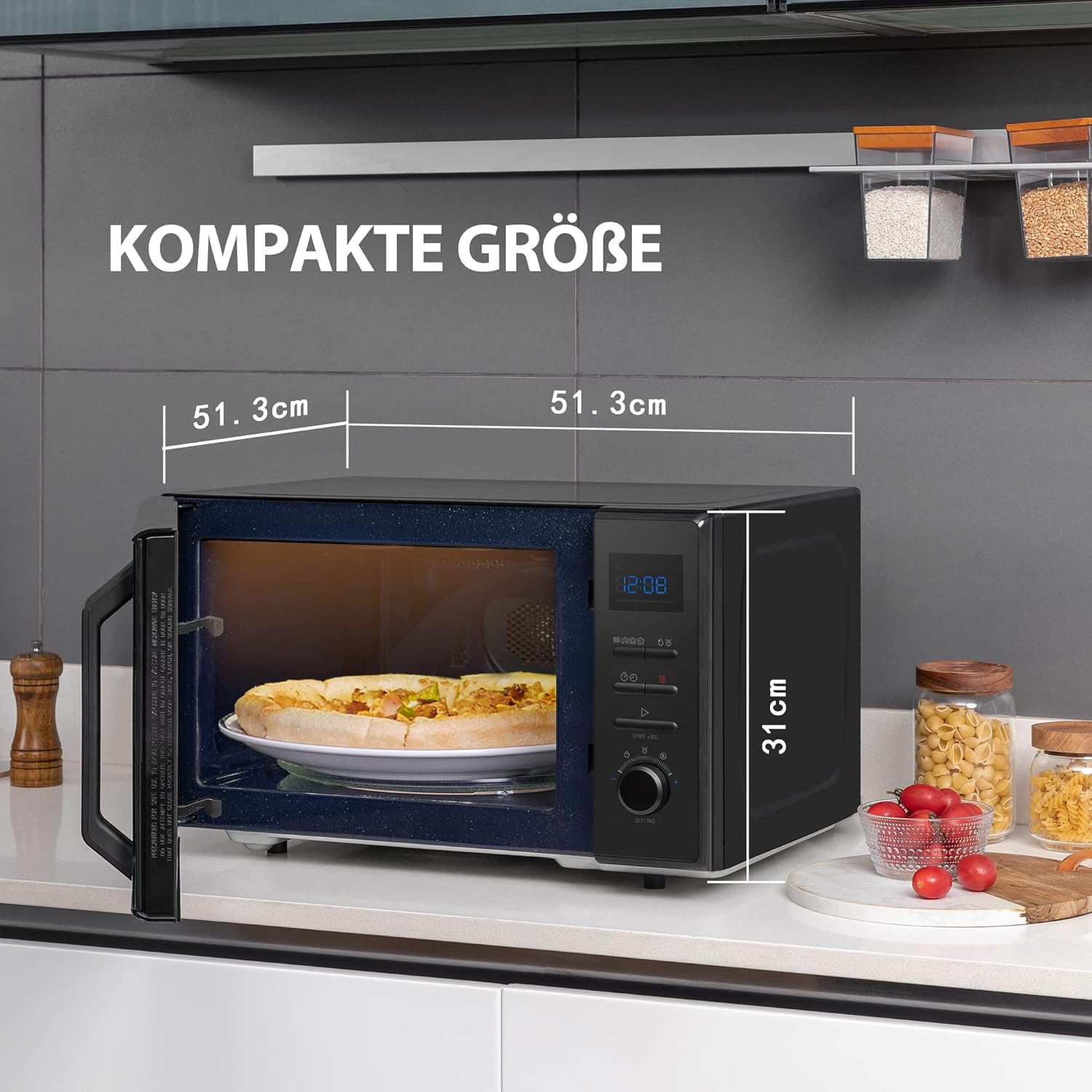 Toshiba Freistehend MW2-AC25TF(BK) 4-in-1 Mikrowelle mit Heißluft & Grill & Kombi Funktion / 25L / 900W / 1100W Grill / 2100W Heißluft/Emaille Innenraum/Drehteller mit Positionsspeicher/Schwarz
