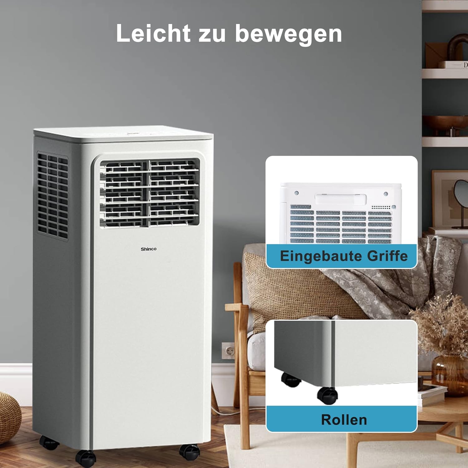 SHINCO Mobile Klimaanlage mit Abluftschlauch, 12000BTU, Kühlung&Heizung&Ventilieren&Entfeuchten, Mobiles Klimagert mit Fenstermontage-Kit, 24H-Timer, APP, für Rume von etwa 90m