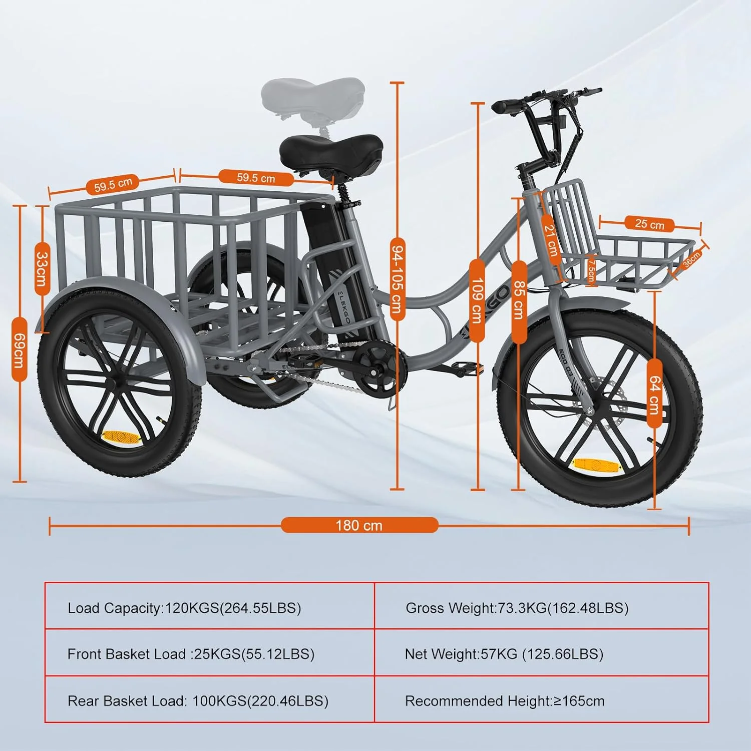 ELEKGo EGO03 Lasten-E-Trike 500W 48V 18Ah, LCD-Display, 20x3.0 Reifen