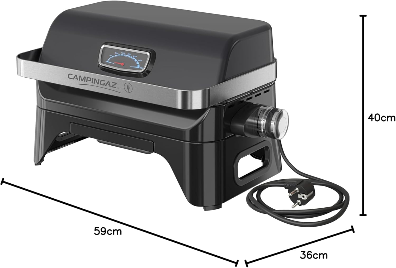 Campingaz Grill Attitude2go, Gasgrill & Elektrogrill, Tischgrill, tragbarer Balkon-, Camping-Grill, mit Deckel, Thermometer und Gusseisen-Grillrost, Betrieb mit Gas oder Elektro
