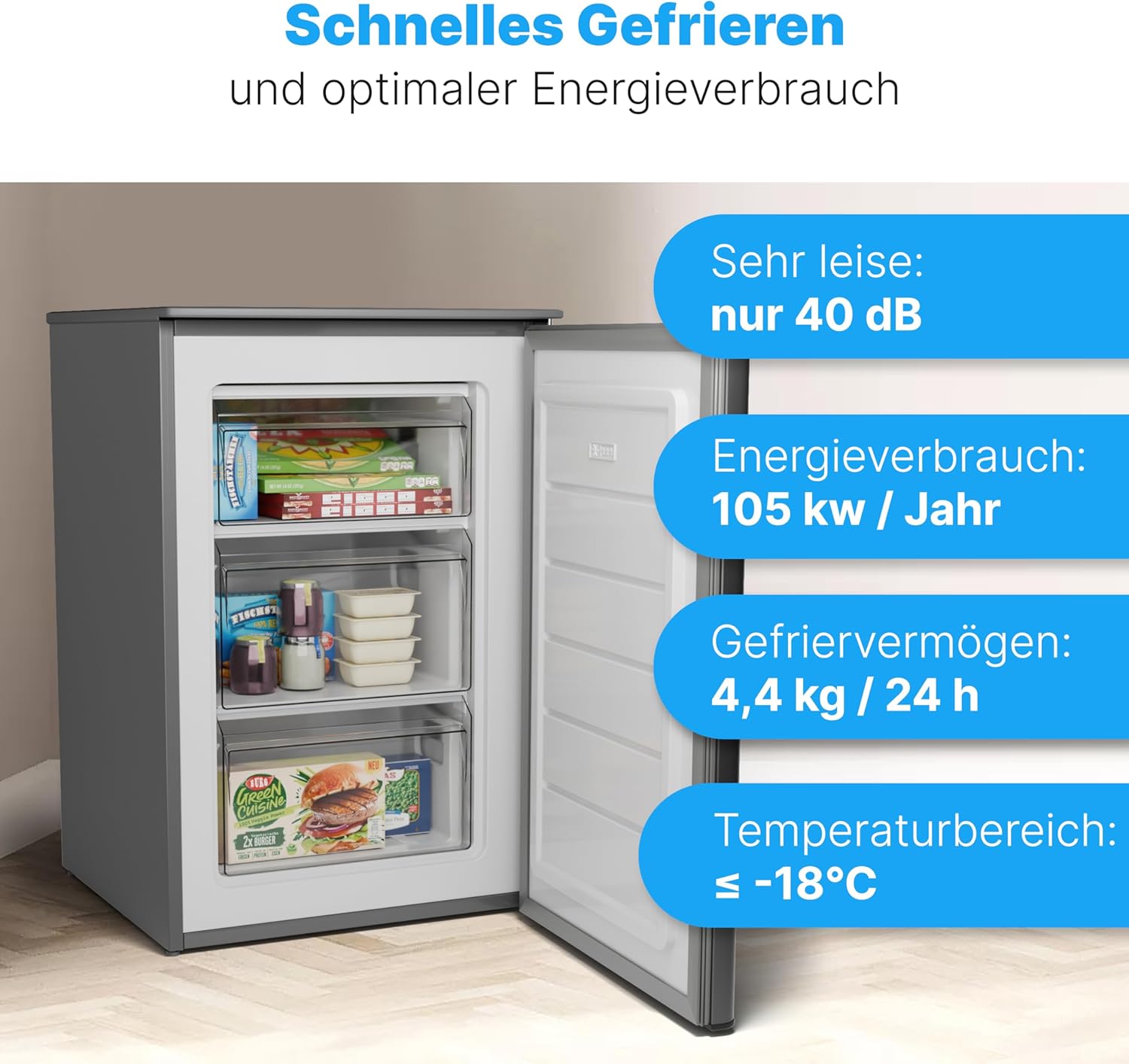 Bomann® Gefrierschrank 87L | Gefrierschrank klein mit Temperaturbereich ≤ -18°C | 3 Schubladen | Tiefkühlschrank mit wechselbarem Türanschlag | Freezer Tiefkühlschrank klein GS 7253 weiß