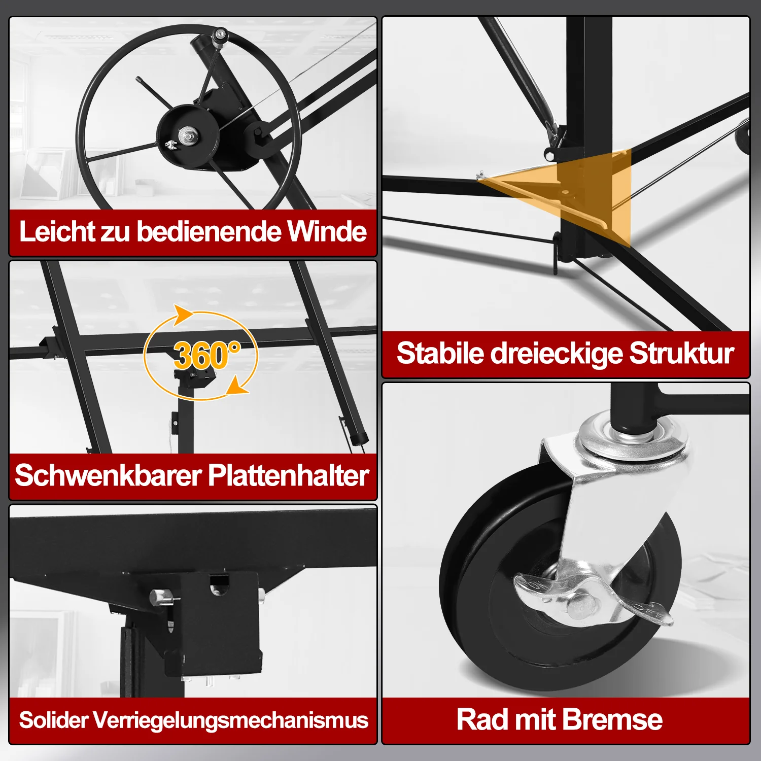 Sonnewelt Plattenheber klappbar 140 cm-350 cm Arbeitshhe Hhenverstellbar 68kg