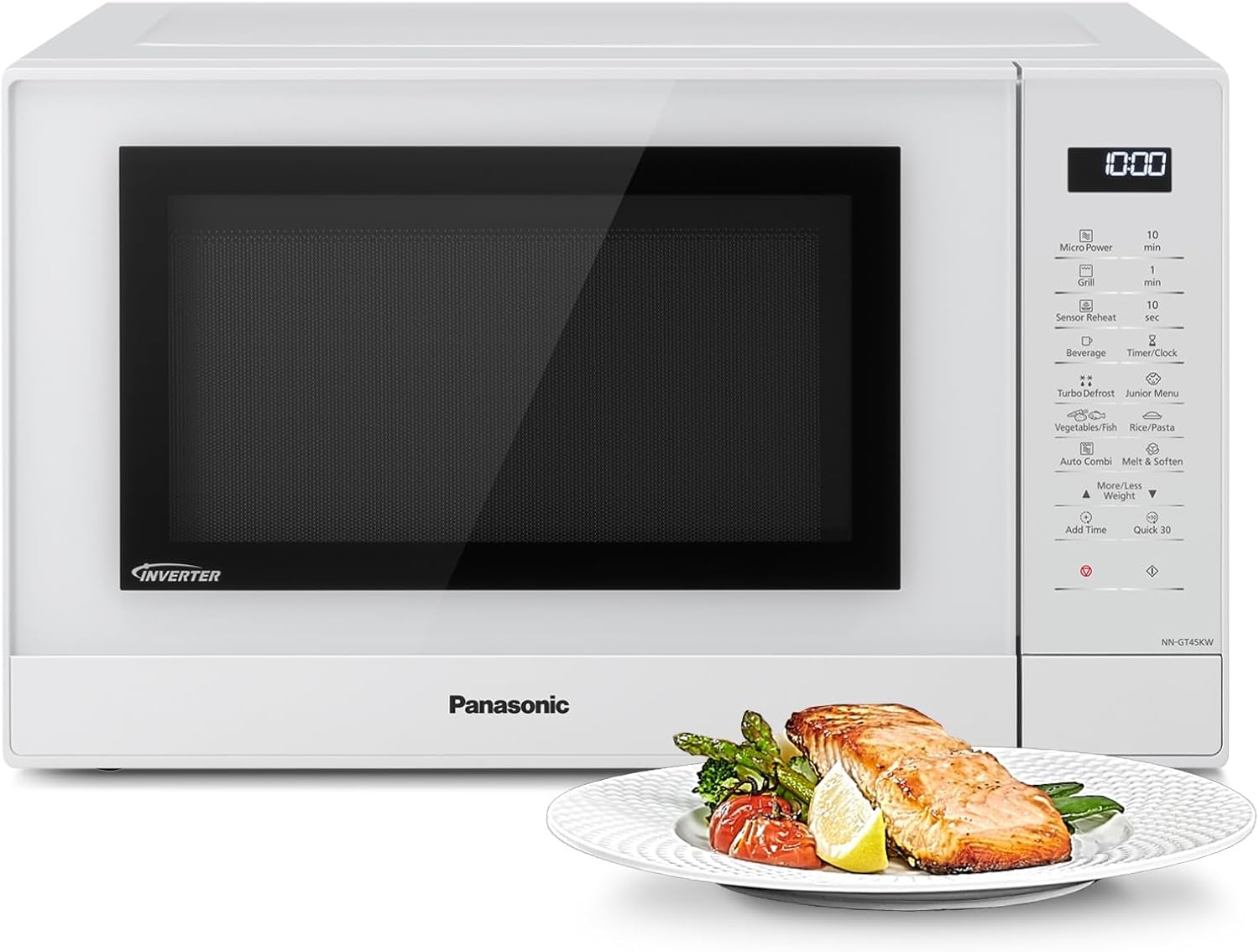 Panasonic NN-GT45KWSUG Kombi-Mikrowelle, Inverter, mit Grill, 24 automatische Programme, Junior-Menü, Feuchtigkeitssensor, 1000, Stahl Aus Kunststoff, 31 liters, Weiß