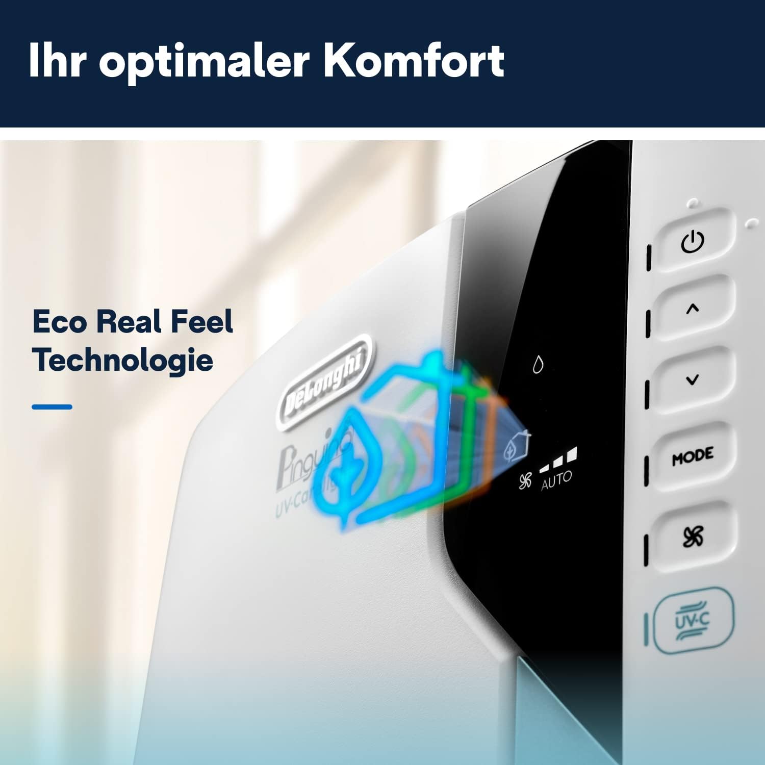 De'Longhi Pinguino PAC EL112 CST WiFi, Mobile Klimaanlage mit MyEcoRealFeel-Technologie für Räume bis zu 110 m³,11.000 BTU/h, 2,9 kW, 63 dB, Entfeuchtungsfunktion, A+, App- und Sprachsteuerung, Weiß