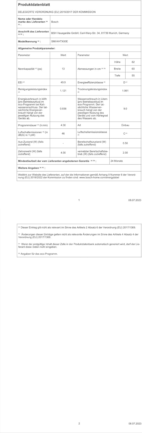 Bosch SMV4ETX08E, Serie 4, Smarter Geschirrspüler Vollintegriert 60 cm, Besteckkorb, Spülmaschine mit Programmassistent, besonders Leise, Rackmatic, Automatische Türöffnung, InfoLight, AquaStop