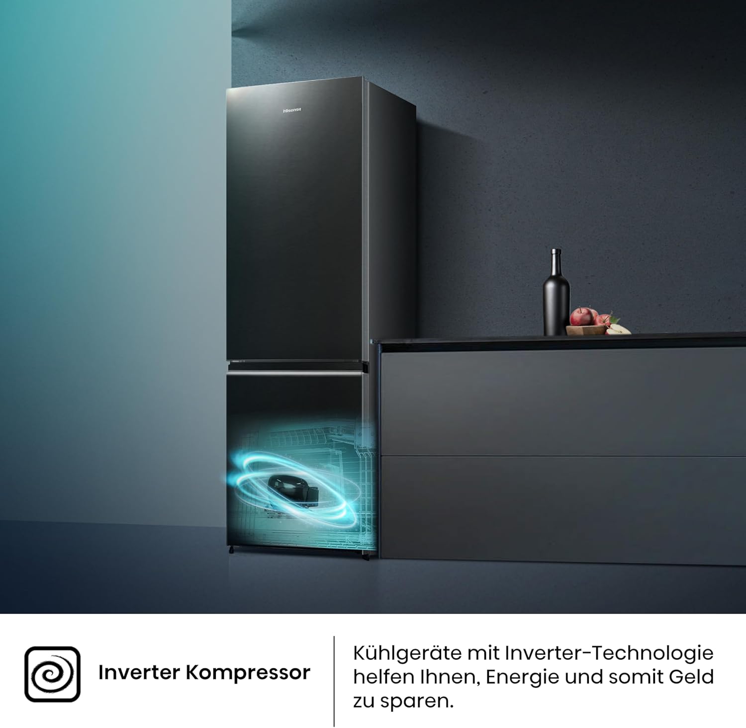 Hisense RB327N4AD2 Kühl-Gefrierkombination/ NoFrostPlus/ Multiflow 360°/ HolidayMode/ FreshZone/ 182,4 cm/ Kühlteil 171 l/ Gefrierteil 85 l/ 41 dB/ 287 kWh/ Jahr/ Edelstahl-Look
