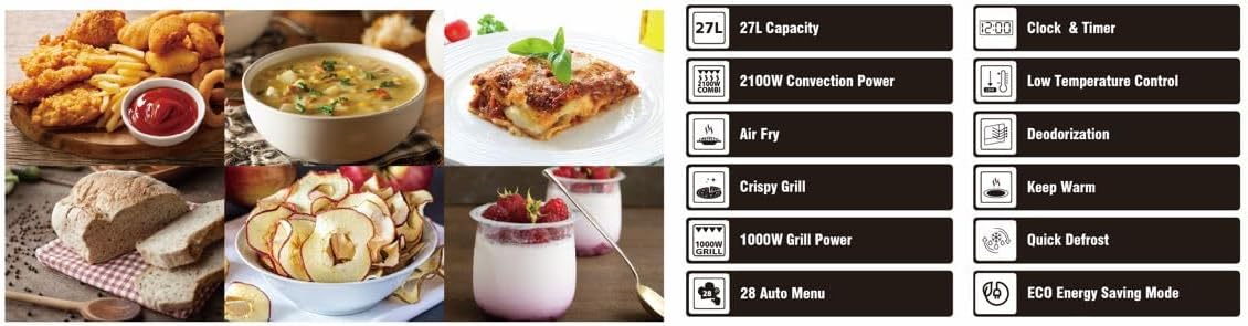 Sharp RCA271TB 5-in-1 Airfry-Mikrowelle 900W, Grill 1000 W, Heißluft & AirFry-Funktion, Konvektion 2100W, 27 L, 28 Autom.pr., Gewicht und zeitgesteuertes Auftauen, Schwarz