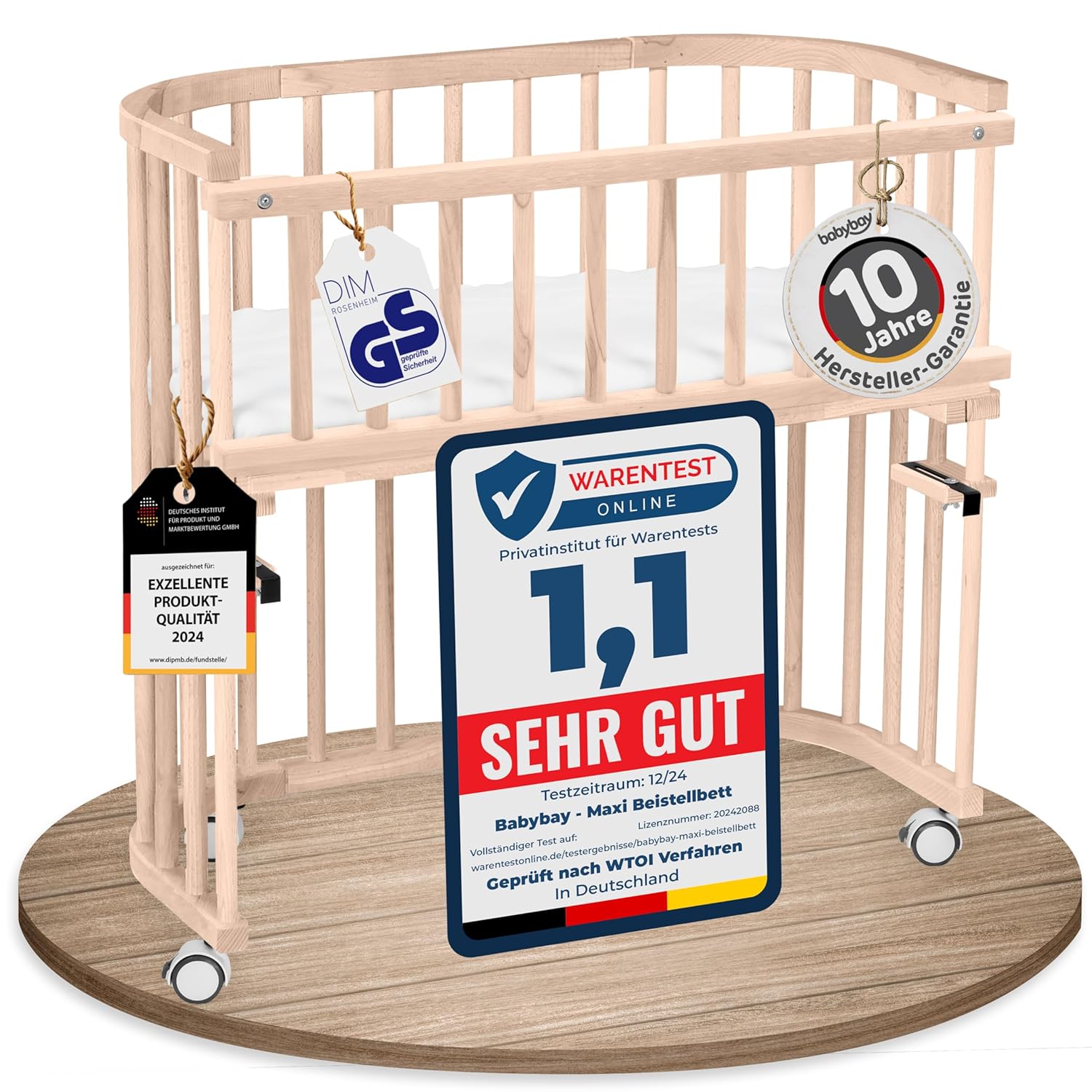 babybay Original Beistellbett aus massivem Buchenholz / kompakt & verwandelbar / Kinderbett Höhe stufenlos verstellbar & umweltfreundlich / mitwachsendes Babybett (weiß lackiert) / inkl. Matratze