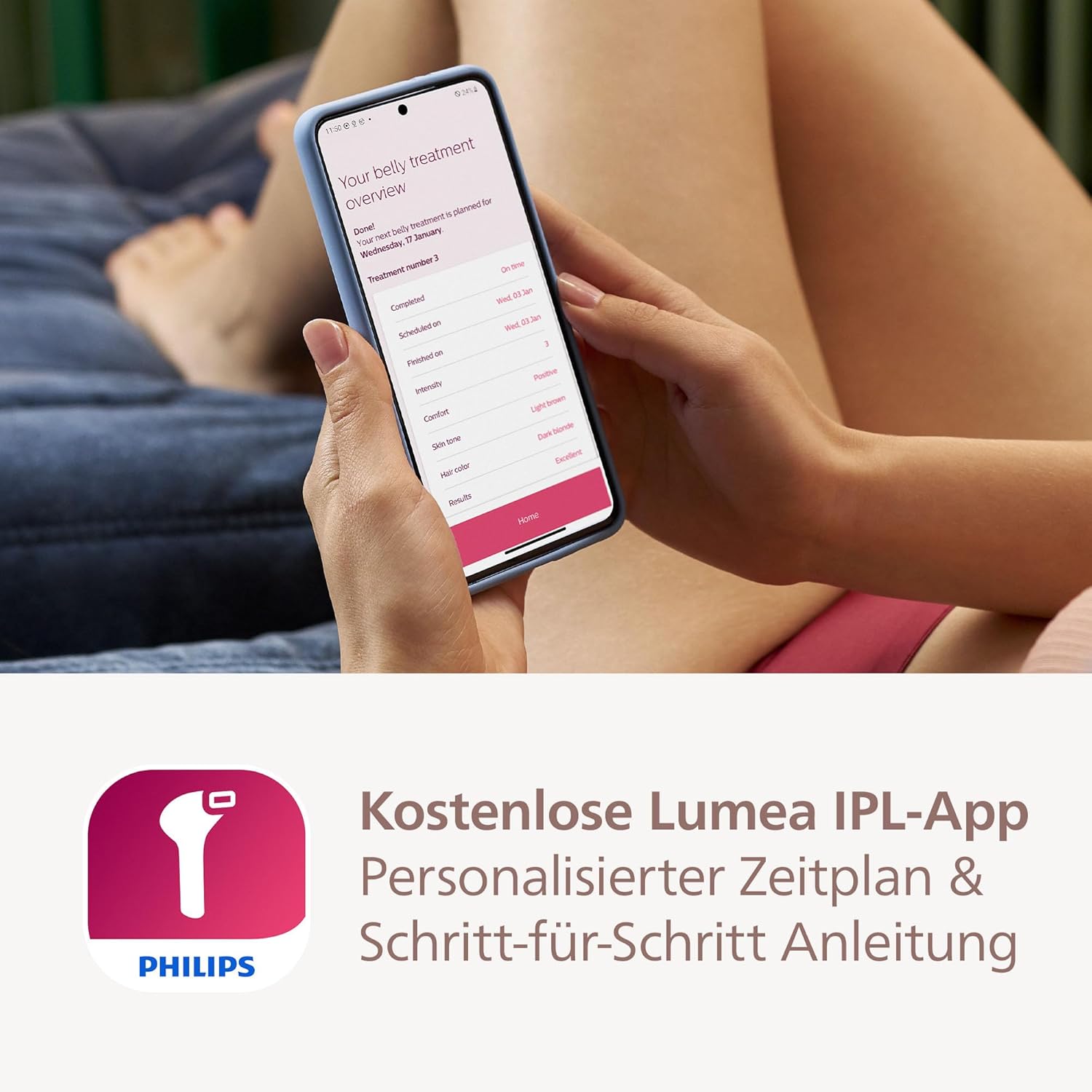Philips Lumea 8000 Series, IPL-Haarentfernungsgerät, Alternative zur Laserhaarentfernung, SenseIQ Technologie, 4 Aufsätze für Körper, Gesicht, Bikinizone und Achselhöhlen, Modell BRI948/00