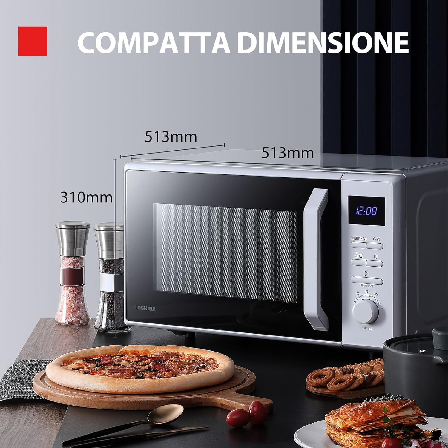 Toshiba MW2-AC25T(BK) 4-in-1 Mikrowellengrill mit Konvention, 25 l, 10 einfache Speisekarten, emaillierter Hohlraum, Speicherplatz drehbar, 1100 W Grill, 2100 W, Konvention, Schwarz