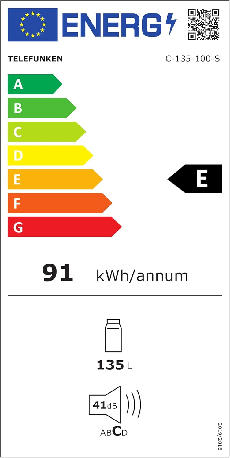 TELEFUNKEN Kühlschrank ohne Gefrierfach | Freistehend | 135 Liter Nutzinhalt | Kühlschrank klein mit Gemüsefach | LED-Beleuchtung | Türanschlag wechselbar | C-135-100-W weiß