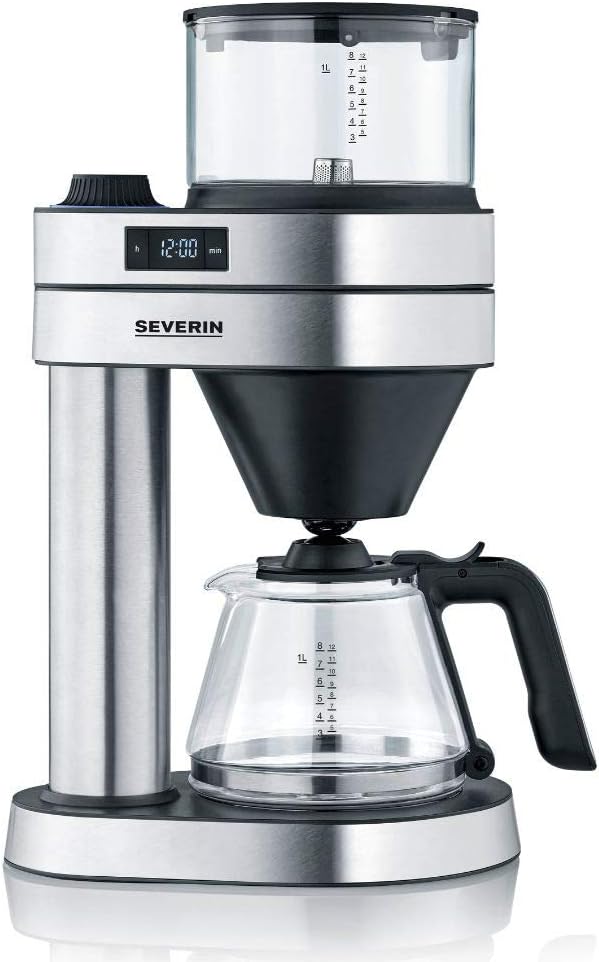 SEVERIN Filterkaffeemaschine Caprice, wie von Hand aufgebrüht mit dem Kaffeebereiter für bis zu 8 Tassen, Kaffeemaschine mit Timer, Edelstahl-gebürstet/schwarz-matt, KA 5760