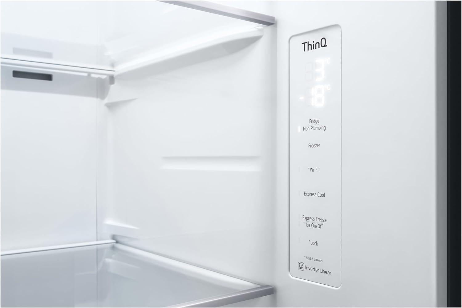 LG GSGV81PYLL Side by Side Kühlschrank, Klasse E, 635 L, Instaview, Kühlschrank mit Gefrierfach, Eis-, Crushed Ice- Wasserspender, Total NoFrost, Smart Inverter Kompressor, Wi-Fi