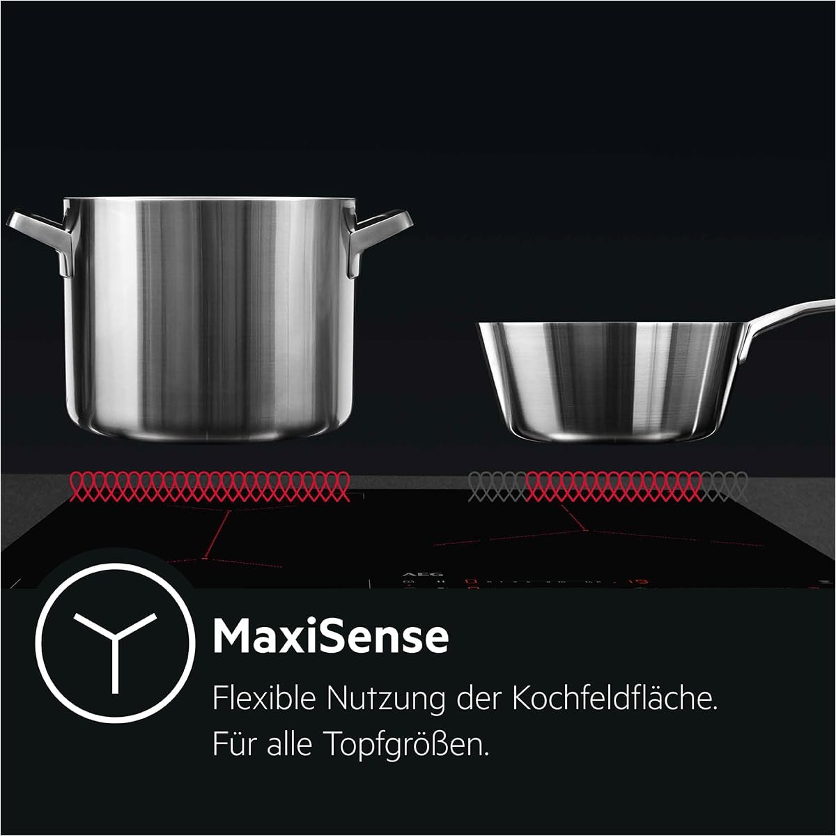 AEG IKE84441XB Autarkes Kochfeld / Herdplatte mit Touchscreen, Topferkennung & Hob²Hood-Funktion / Induktionskochplatte / 4 Kochzonen / Edelstahlrahmen / 80 cm Schwarz