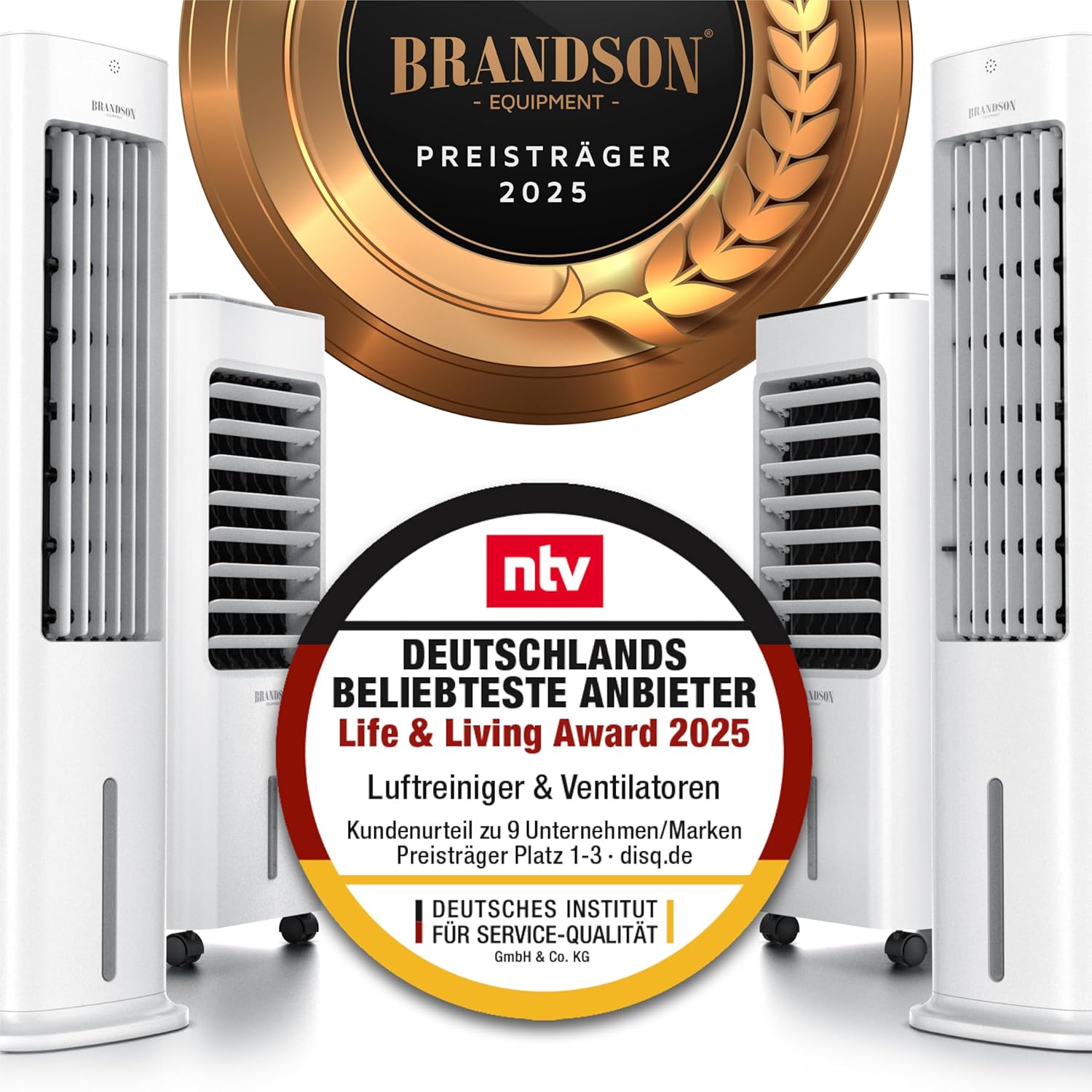 Brandson - Luftkühler mit Wasserkühlung 5 in 1 - Verdunstungskühler, Luftbefeuchter, Ventilator & Luftreiniger, mobile Klimaanlage ohne Abluftschlauch - Preisträger 2025 - leise - 5L Wassertank