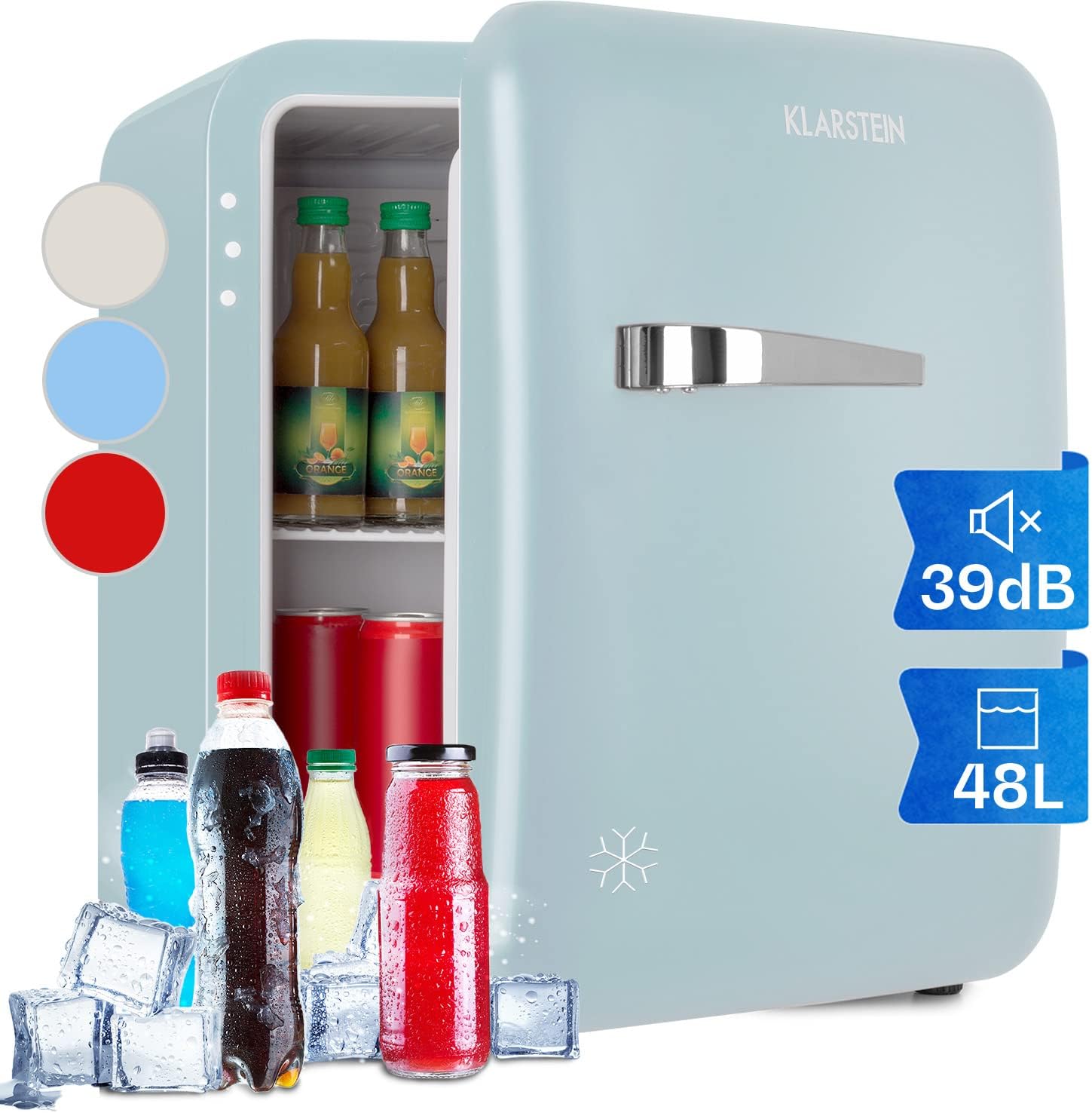 Klarstein Audrey Mini - kleiner Kühlschrank, kompakte Mini-Bar, freistehend, Kompressionskühlung, Fassungsvermögen, Kühlung: 0-10 °C, Mini-Kühlschrank mit 70 Liter Fassungsvermögen, rot