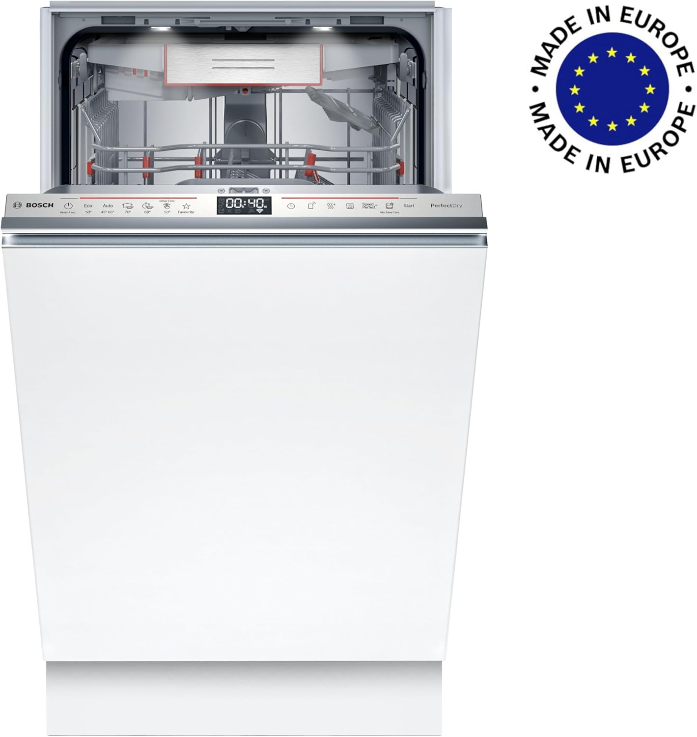 Bosch SPV2IKX10E Serie 2 Smarter Geschirrspüler vollintegriert, 45 cm breit, Besteckkorb, Extra Trocknen auf Knopfdruck, InfoLight roter Lichtpunkt am Boden, AquaStop Schutz gegen Wasserschäden, Weiß