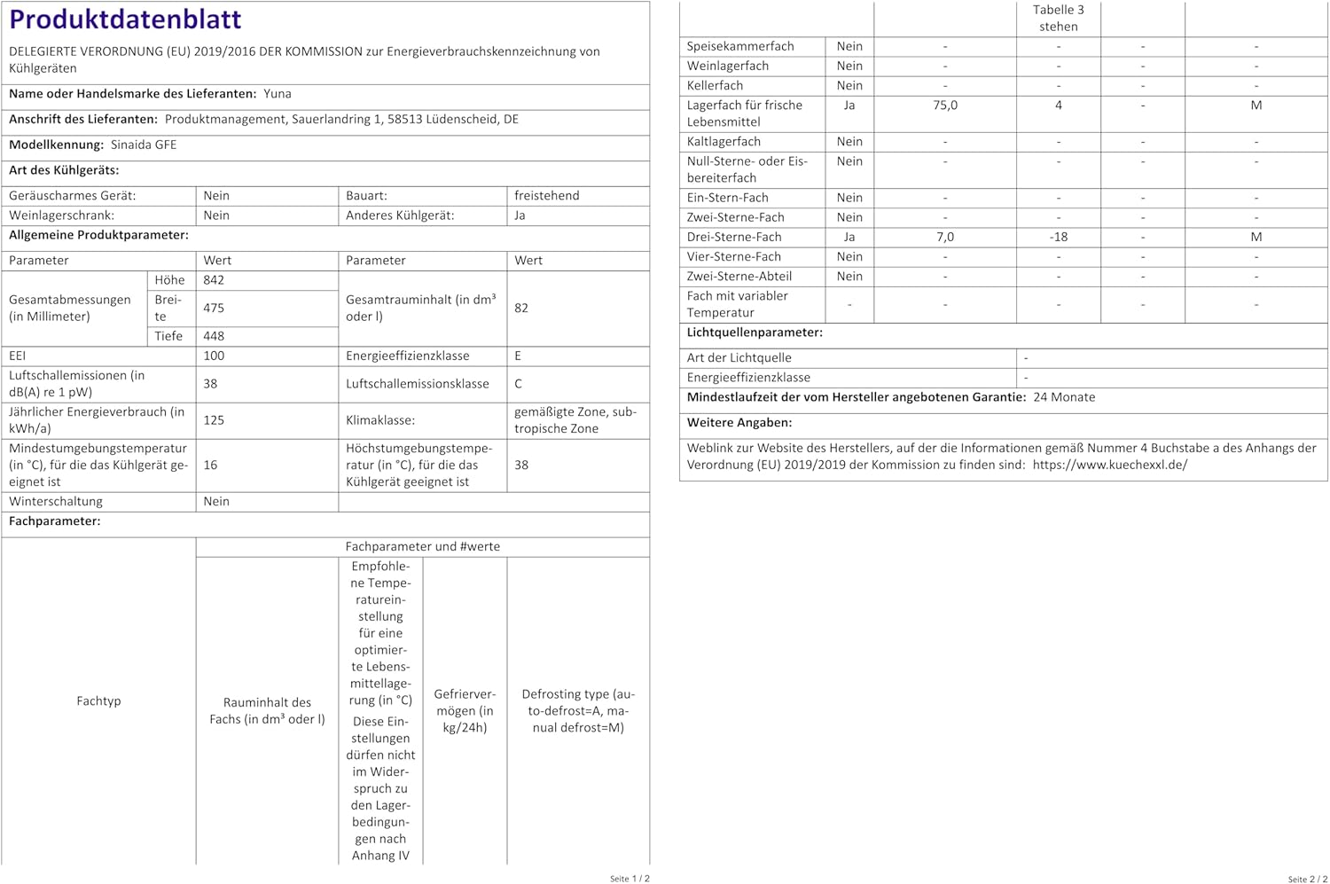 YUNA SINAIDA GFE Kühlschrank mit 3*Gefrierfach, Tisch-Kühlschrank, nur 47,5 cm breit, 82 L Nutzinhalt, LED Licht, wechselbarer Türanschlag, robuste Glasablagen, 38 dB, Weiß