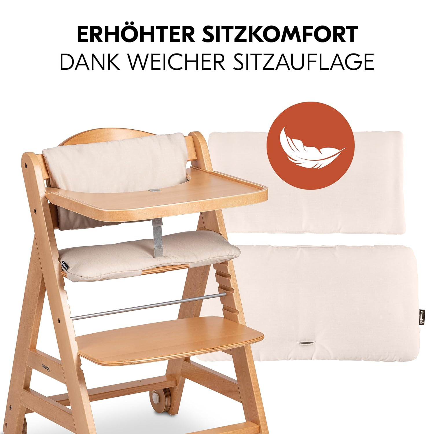 hauck Hochstuhl Beta+ Newborn Set Eco Bouncer - mitwachsender Holz Babyhochstuhl ab Geburt, inkl. Neugeborenenaufsatz, Sitzpolster und Essbrett - Dark Grey