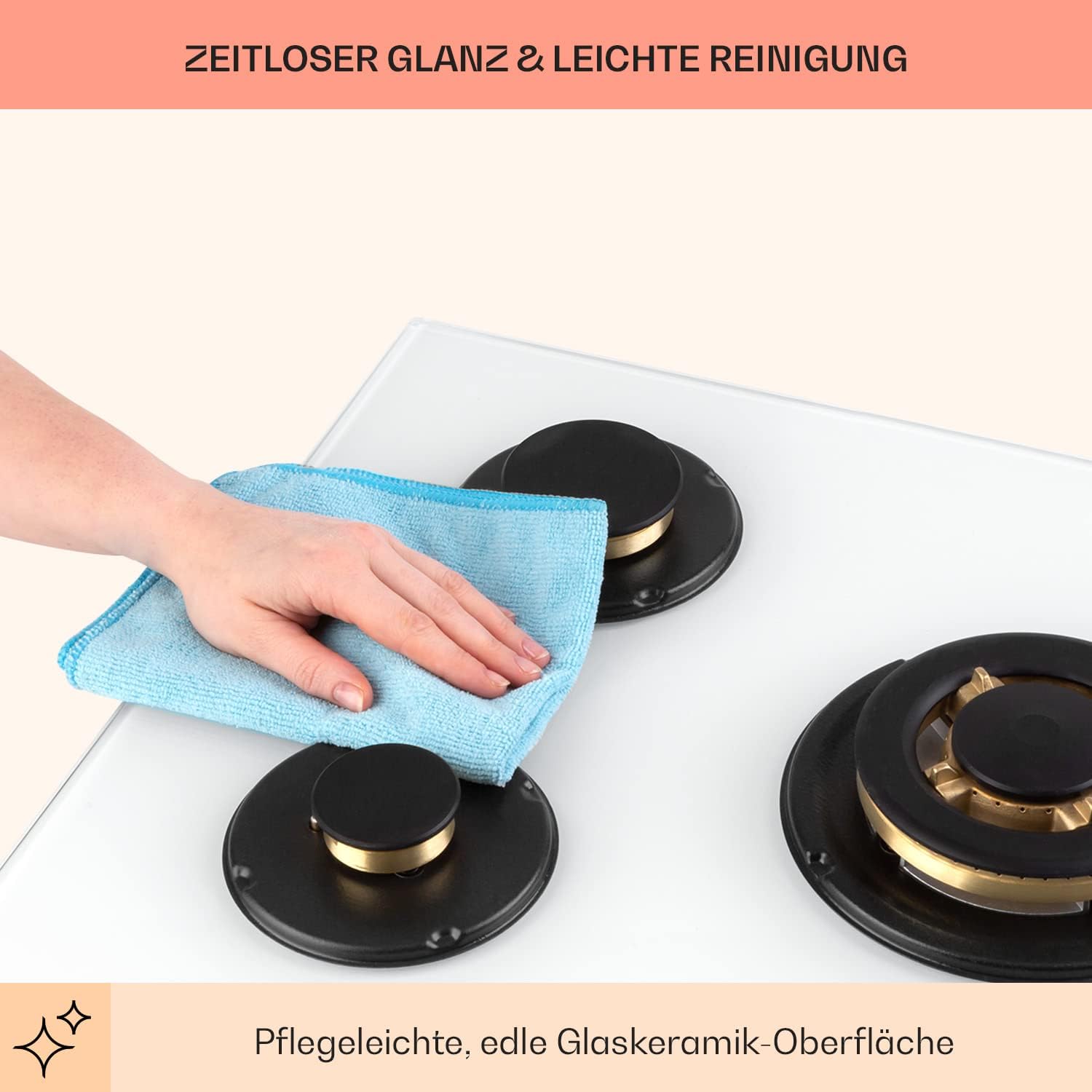 Klarstein Gasherd, Gaskochfeld 5 Flammen, Einbau-Gaskocher für Zuhause & Wohnmobil, Campingkocher mit Glasplatte, Gasherd für Propan- und Erdgas, Edelstahl Gas-Herdplatte Wok Brenner 10400 Watt