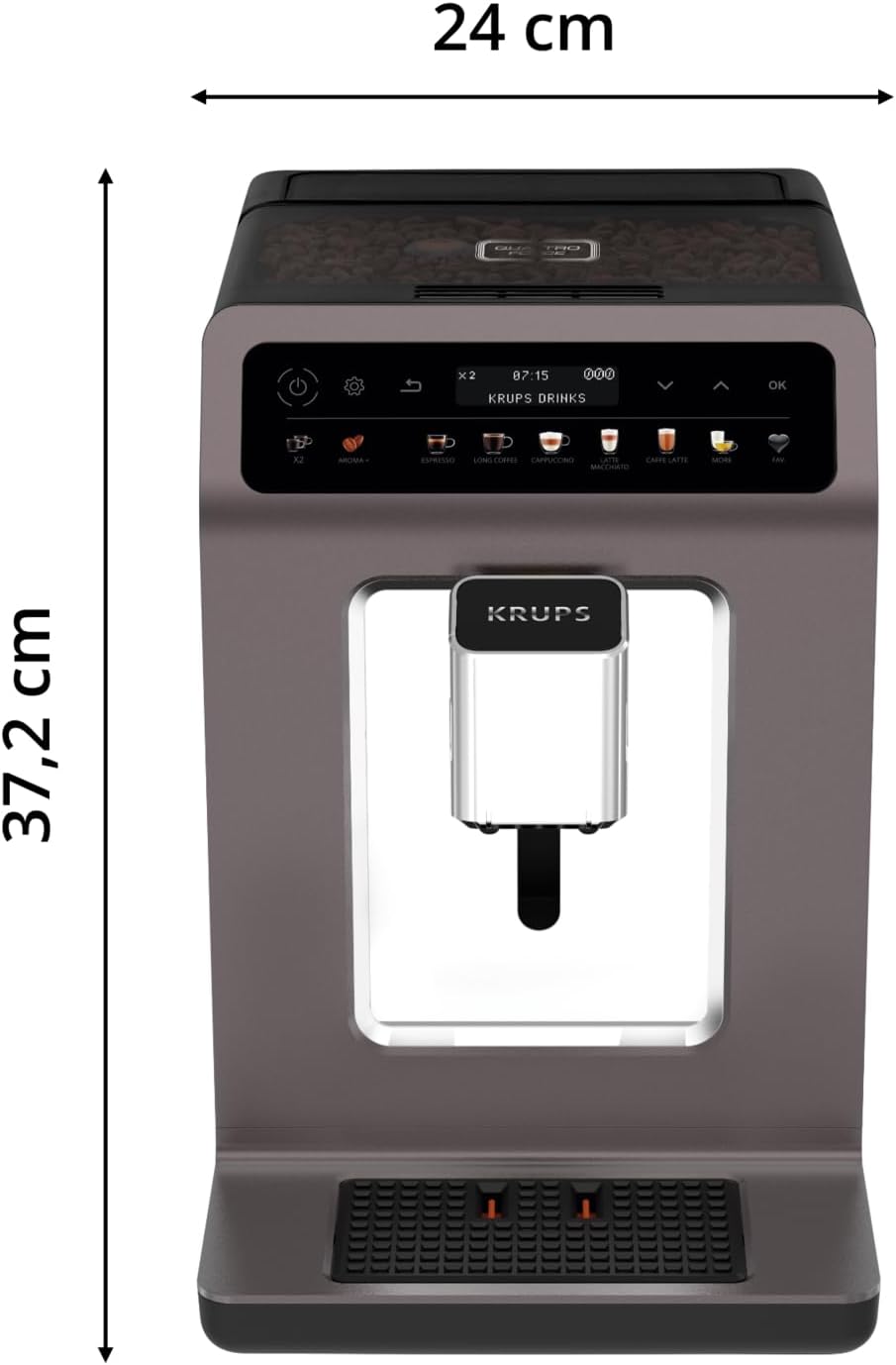 Krups Evidence One Kaffeevollautomat mit Milchschlauch, 12 Getränke, 2-Tassen-Funktion, Farbdisplay, Kaffeemaschine, TÜV-Siegel, Schwarz, EA895N10, Meteor Graphit