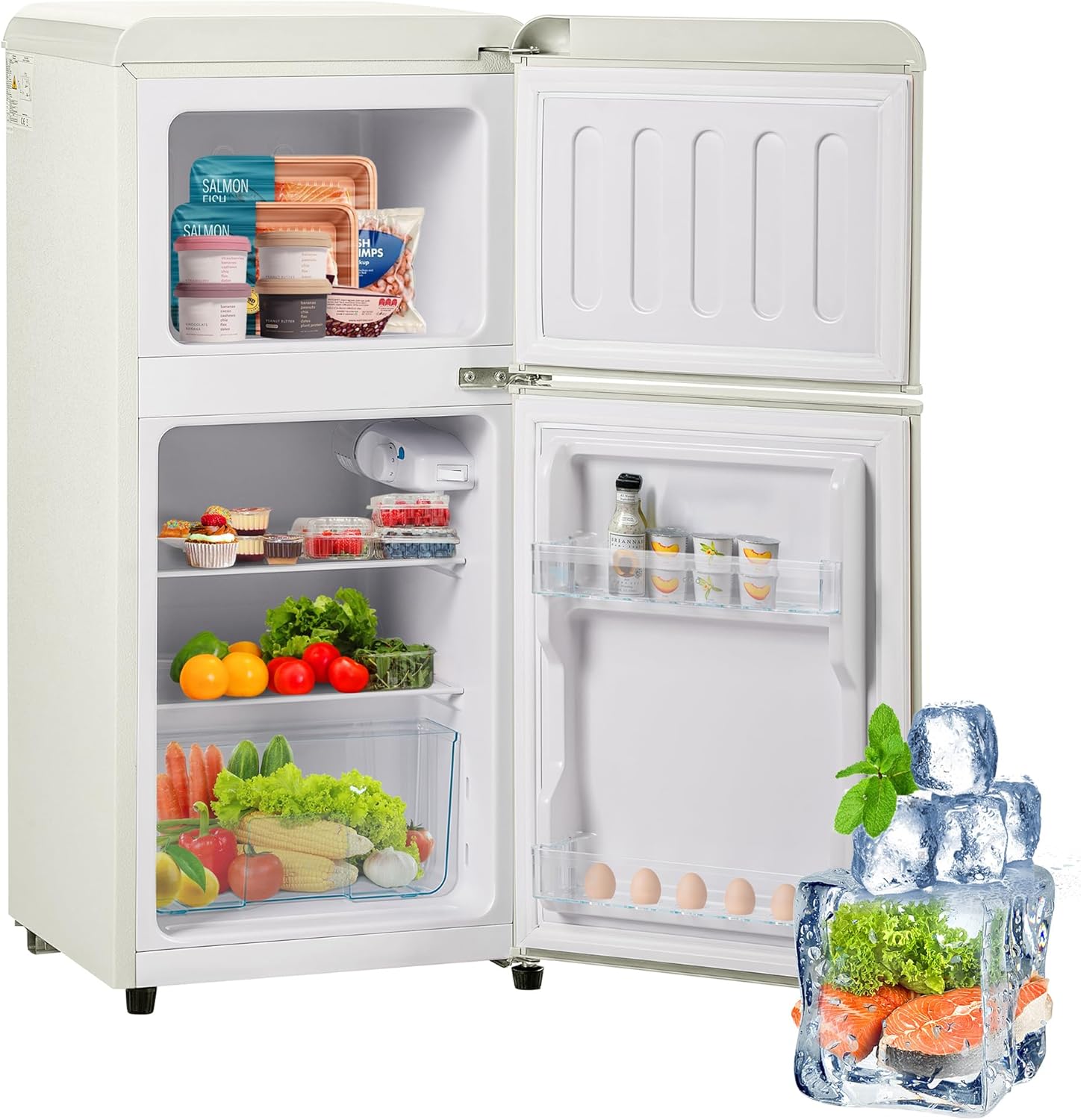 Merax Kühlschrank mit Gefrierfach, Kühl-Gefrierkombination, klein Kühlschrank mit 51L und Gefrierschrank 21L, Leise, LED, Glasablagen, Gemüsefach, Türablagen, für Küche, Wohnzimmer, Büro, Schwarz