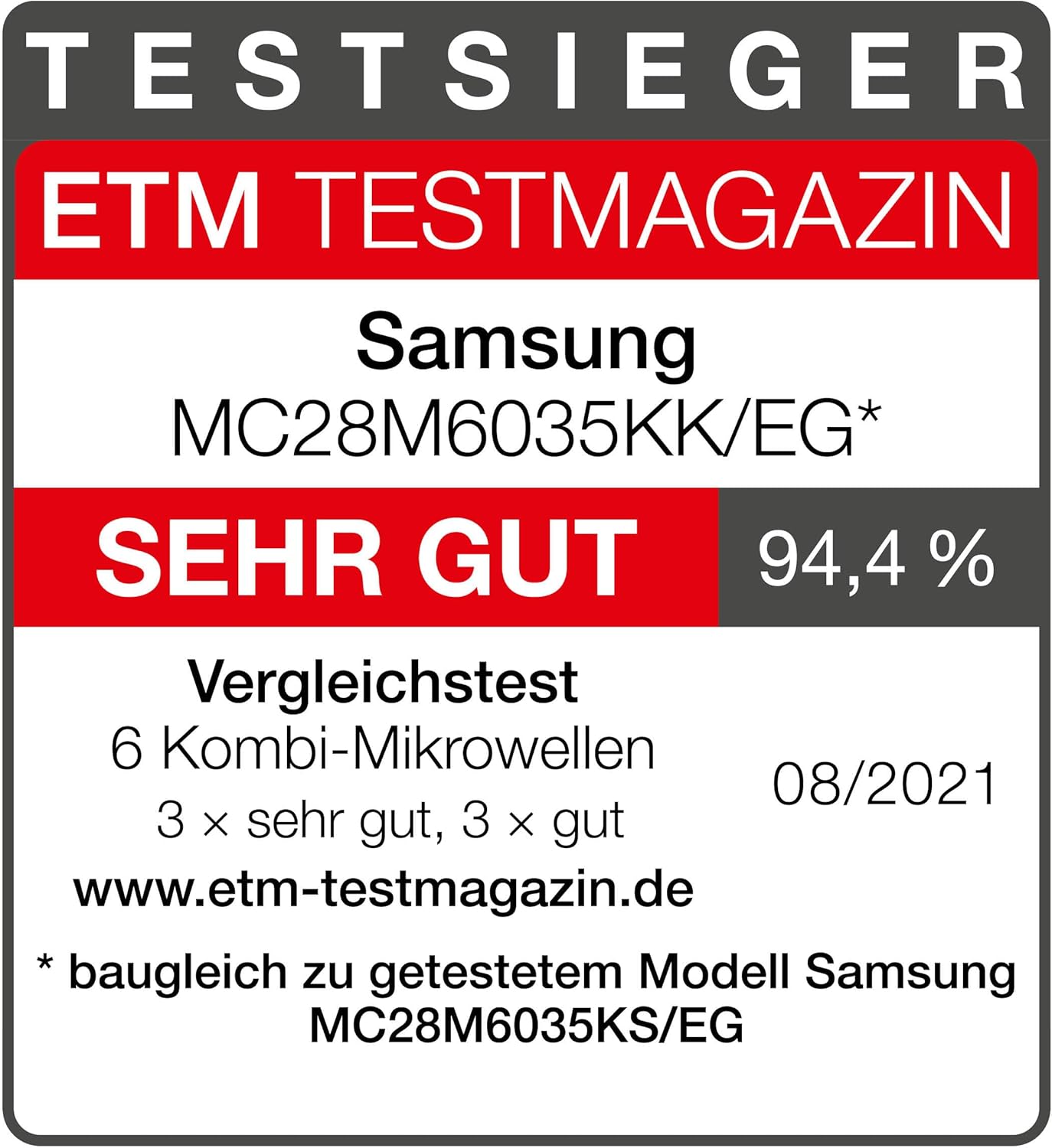 Samsung MC2BM6035KK/EG Mikrowelle mit Grill und Heißluft, 900 W, 28 ℓ Garraum, 51,7 cm Breite, Kratzfester Keramik-Emaille-Inneraum, HotBlast Technologie, Schwarz