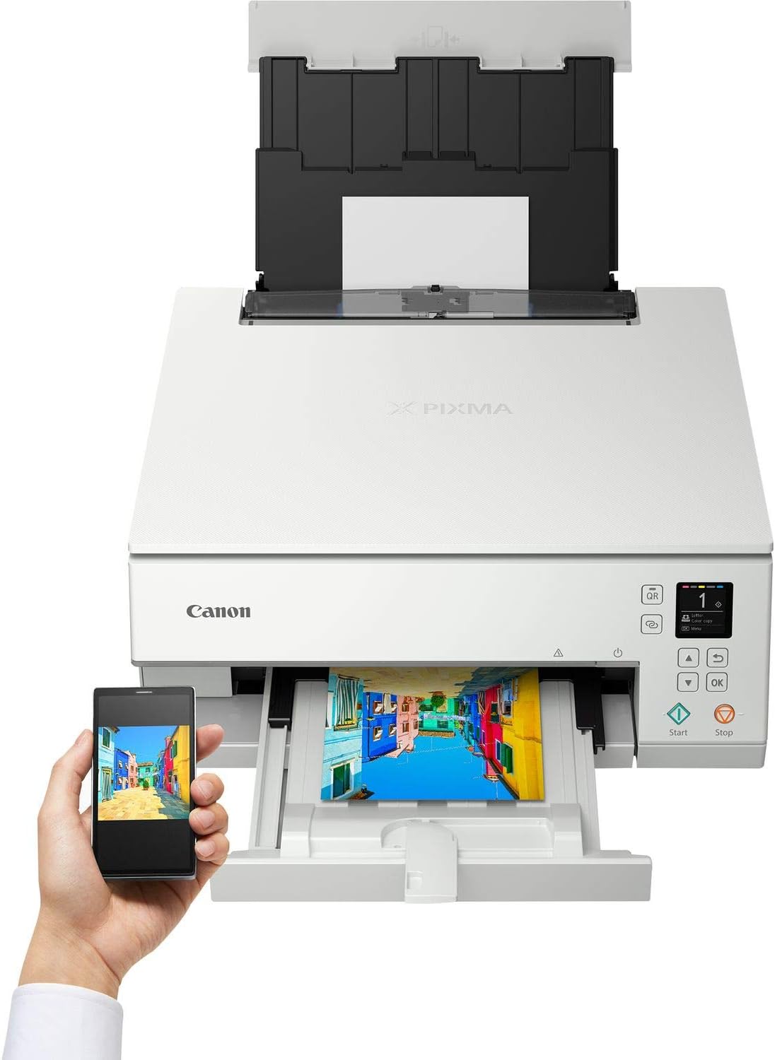 Canon PIXMA TS6350a Drucker Farbtintenstrahl Multifunktionsgerät DIN A4 (Fotodrucker, Scanner, Kopierer, OLED, 4.800x1.200 dpi, USB, WLAN, 5 separate Tinten, Duplexdruck, 2 Papierzuführungen), schwarz