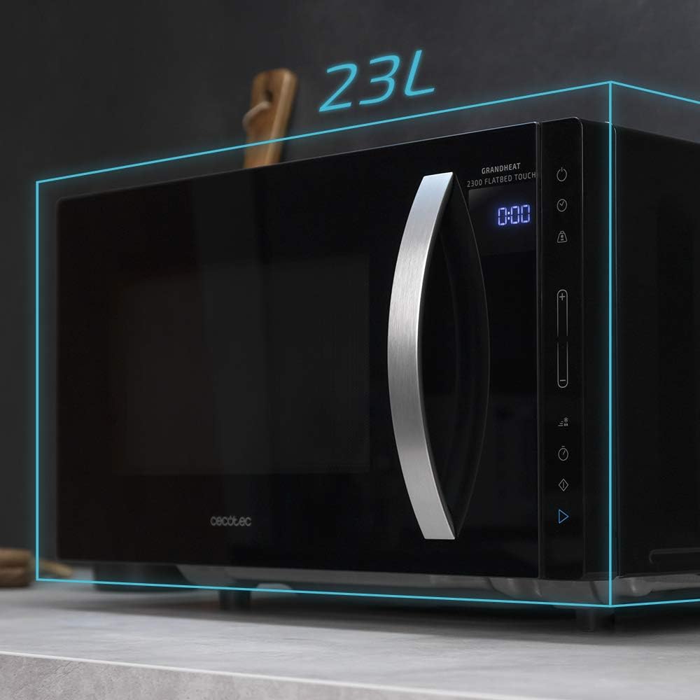 Cecotec Touch-Mikrowelle ohne Teller GrandHeat 2500 Flatbed Touch White. 800 W, 25 Liter Fassungsvermögen, 8 vorkonfigurierte Funktionen, Timer