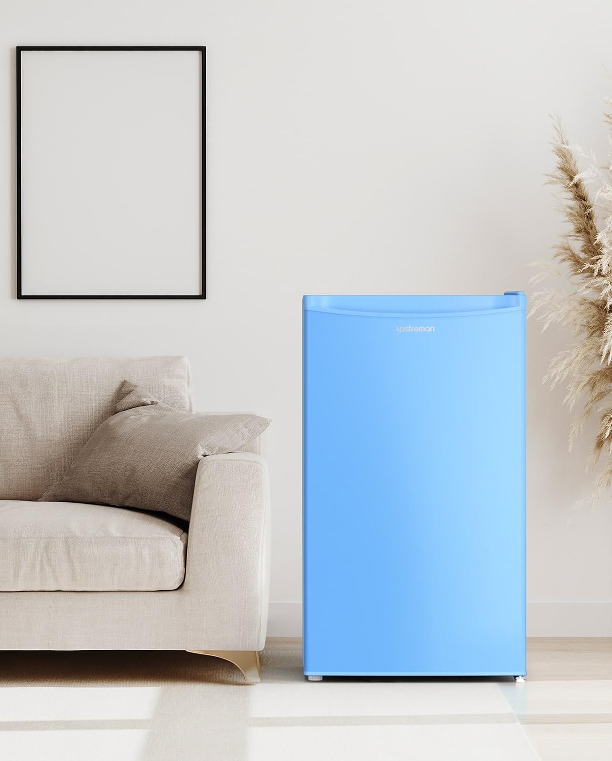 Upstreman 91L Kühlschrank mit Gefrierfach,Kleiner Kühlschrank mit Gemüsefach und Gefrierfach, Einstellbarem Thermostat, Mini-Kühlschrank für Wohnheim, Büro, Schlafzimmer, Weiß-BR321