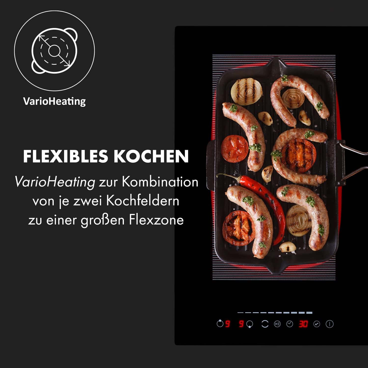 Klarstein 2-in-1 Induktionskochfeld mit Dunstabzug, Induktionskochfeld mit Abluft & Ventilator, 4-Zonen-Kochfeld, Glaskeramik-Einbauherd, Kochfeld mit Dunstabzug, Energieklasse A, 654m³/h Luftstrom