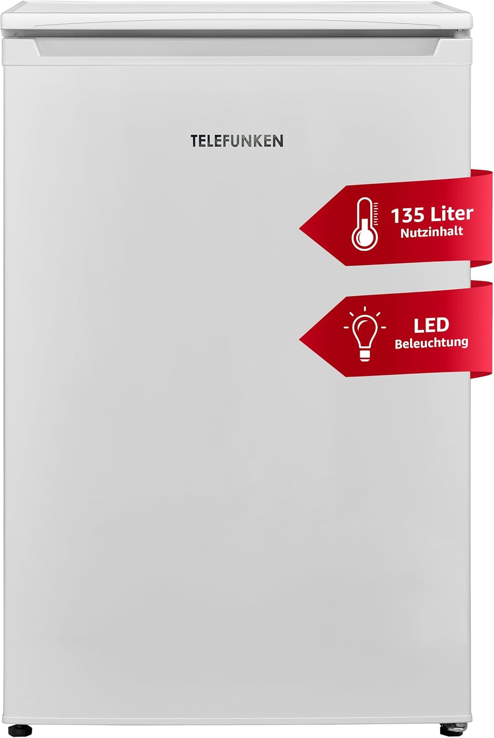TELEFUNKEN Kühlschrank ohne Gefrierfach | Freistehend | 135 Liter Nutzinhalt | Kühlschrank klein mit Gemüsefach | LED-Beleuchtung | Türanschlag wechselbar | C-135-100-W weiß