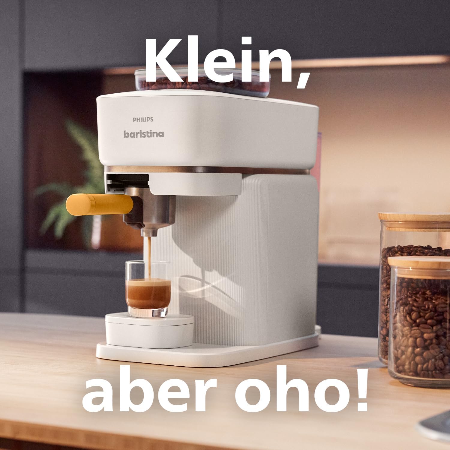 Philips Baristina Espressomaschine - Real Espresso- made simple. Kompakte Kaffeemaschine- Naturweiß mit weißem Siebträger- 16-bar-Pumpendruck- automatisches Mahlwerk- Cafe Crema (BAR300/00)
