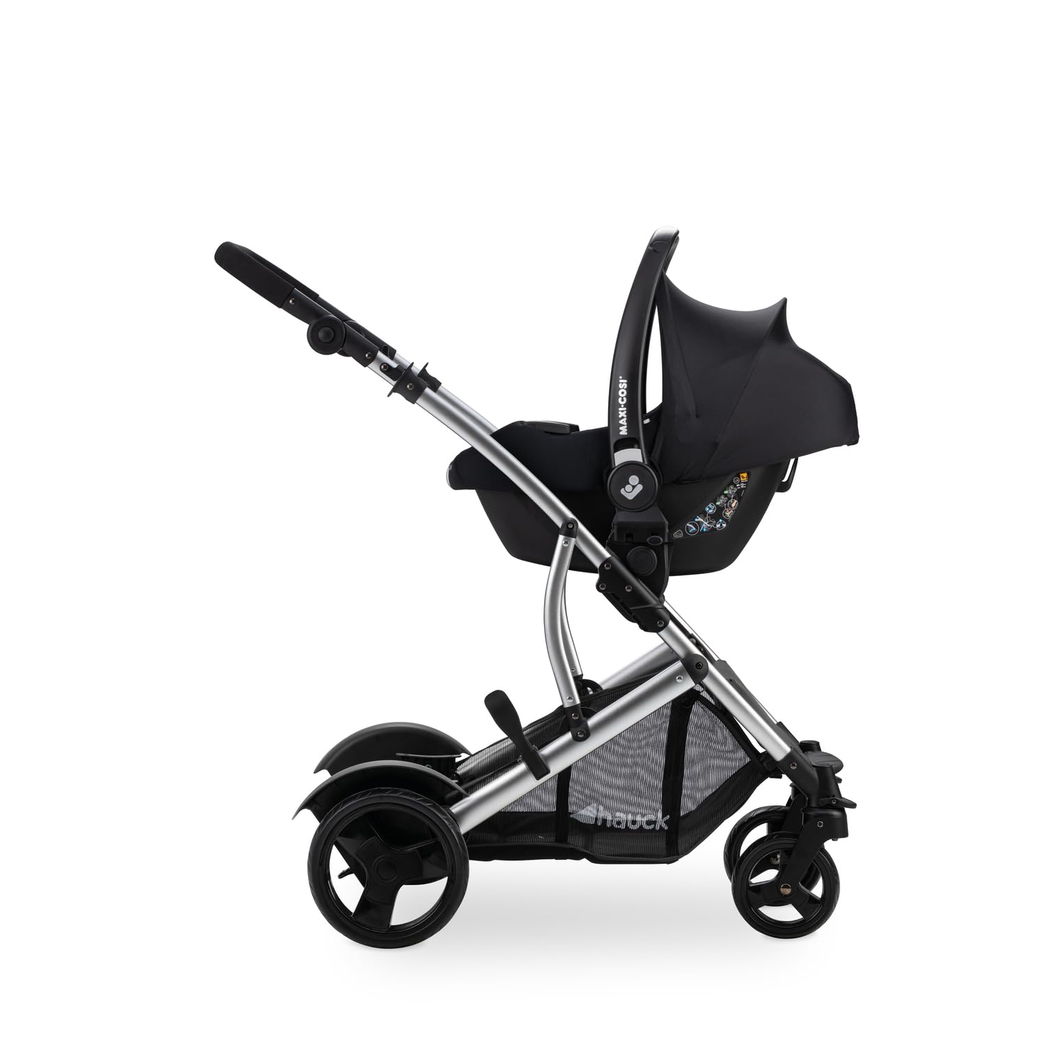 hauck Duett 2 Geschwisterwagen inkl. Regenschutz für Kinder bis je 15 kg, Hauptsitz umbaubar zur Babywanne ab Geburt mit Liegeposition, Zweitsitz Abnehmbar, Höhenverstellbar (Black Forest)