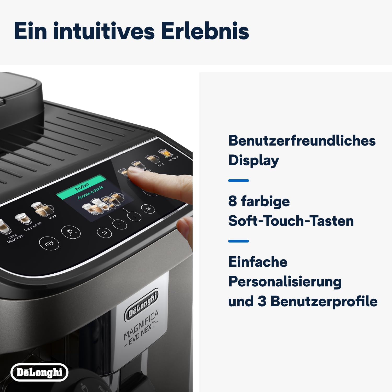 De'Longhi Magnifica Evo ECAM 292.81.B Kaffeevollautomat mit LatteCrema Milchsystem, 7 Direktwahltasten für Cappuccino, Espresso und weitere Kaffeespezialitäten, 2-Tassen-Funktion, Schwarz