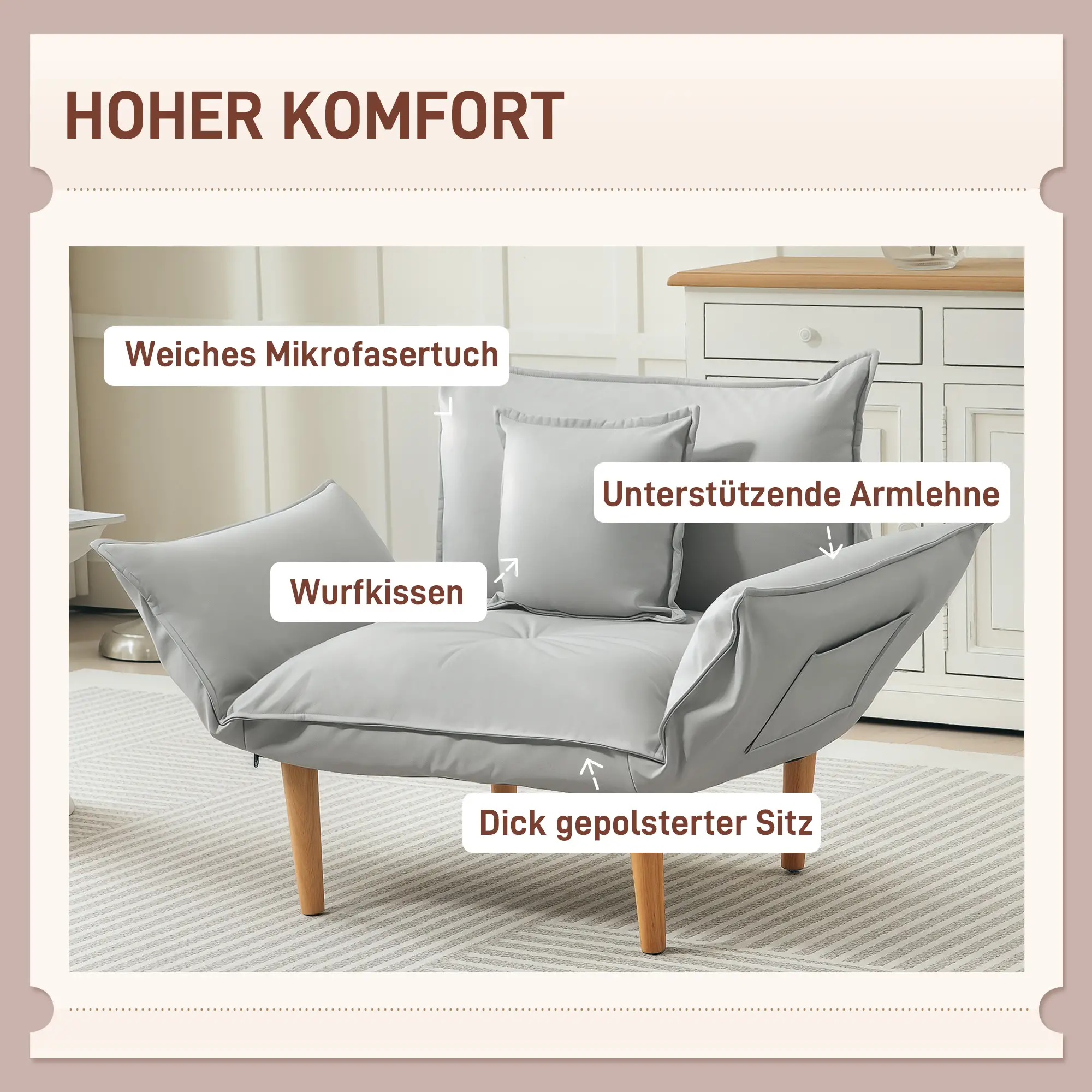 HOMCOM Schlafsessel mit 5-fach verstellbarer Rückenlehne 2in1 Bodensofa
