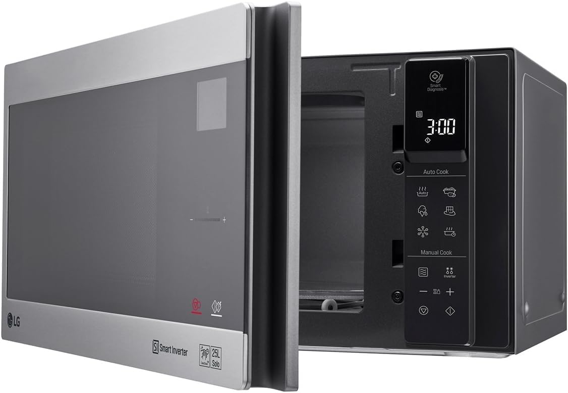 LG MS2595CIS Mikrowelle mit Smart Inverter Technologie, 25 Liter Kapazität, 1000 W, Automatikprogramme, einstellbare Leistungsstufen und EasyClean-Funktion, Silber