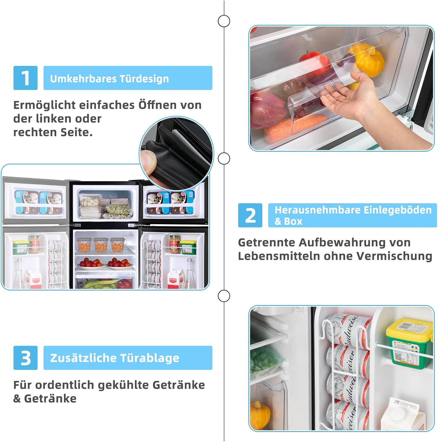 COSTWAY 90L Kühlschrank mit 27L Gefrierfach Kühl-Gefrier-Kombination Standkühlschrank Gefrierschrank mini Kühlschrank (weiß)