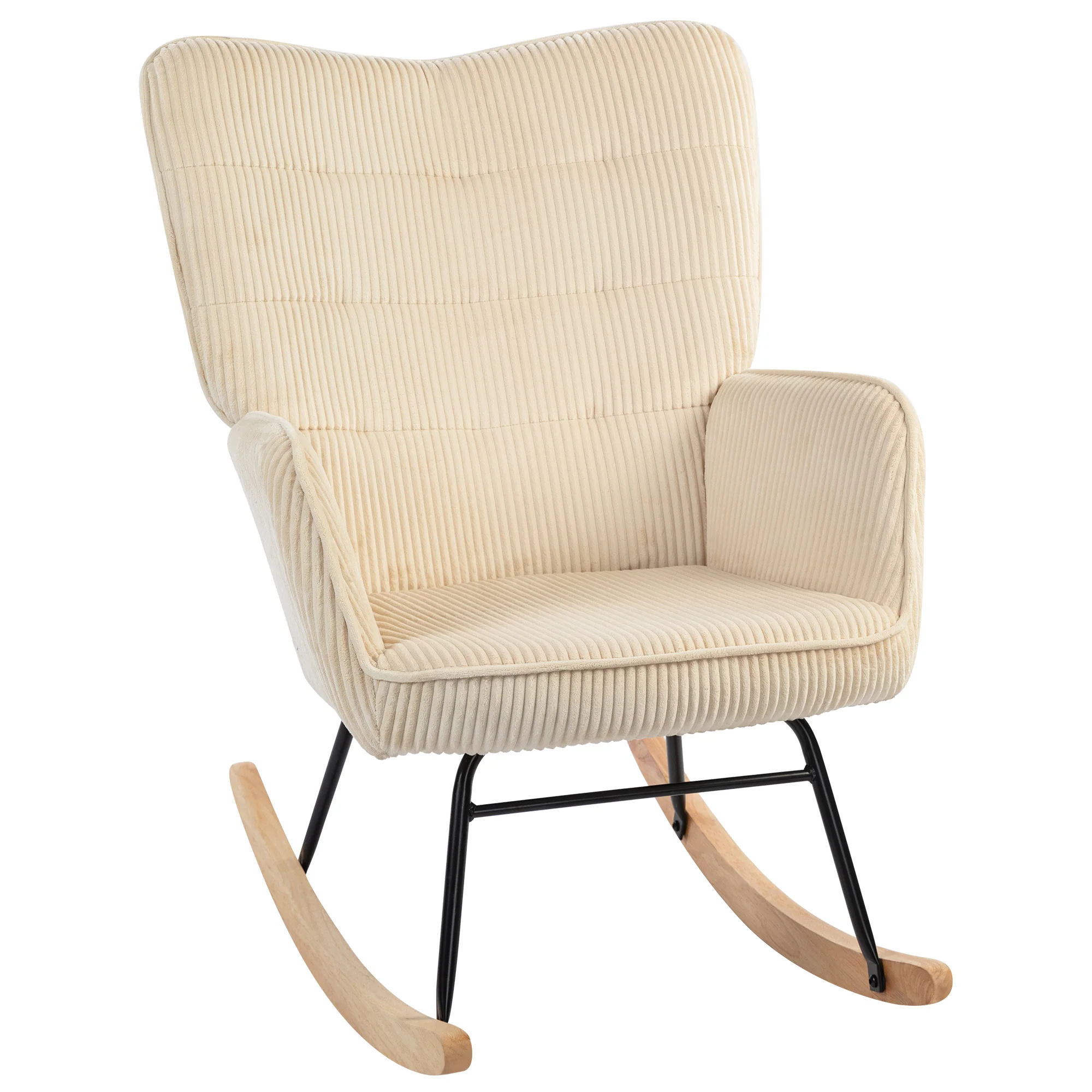 HOMCOM Schaukelstuhl mit Kordoptik & Holzkufen – Beige