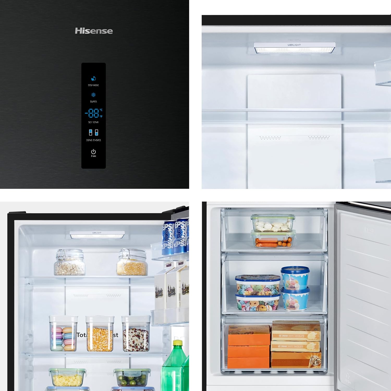 Hisense RB327N4ADD Fridge-Freezer Combination, EEK D, Total NoFrost, Interchangeable Door Hinge, Bottle Grid, 171 Litre Fridge Compartment, 85 Litre Freezer Compartment, Stainless Steel Look