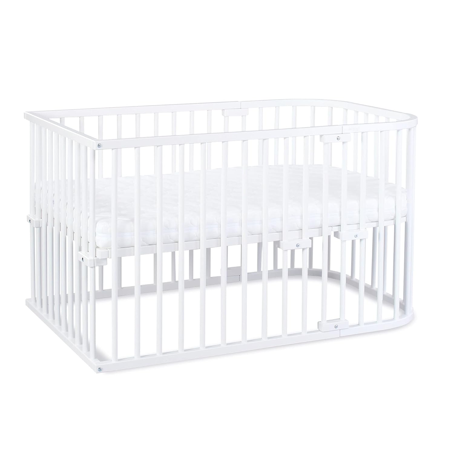 babybay Original Beistellbett aus massivem Buchenholz / kompakt & verwandelbar / Kinderbett Höhe stufenlos verstellbar & umweltfreundlich / mitwachsendes Babybett (weiß lackiert) / inkl. Matratze