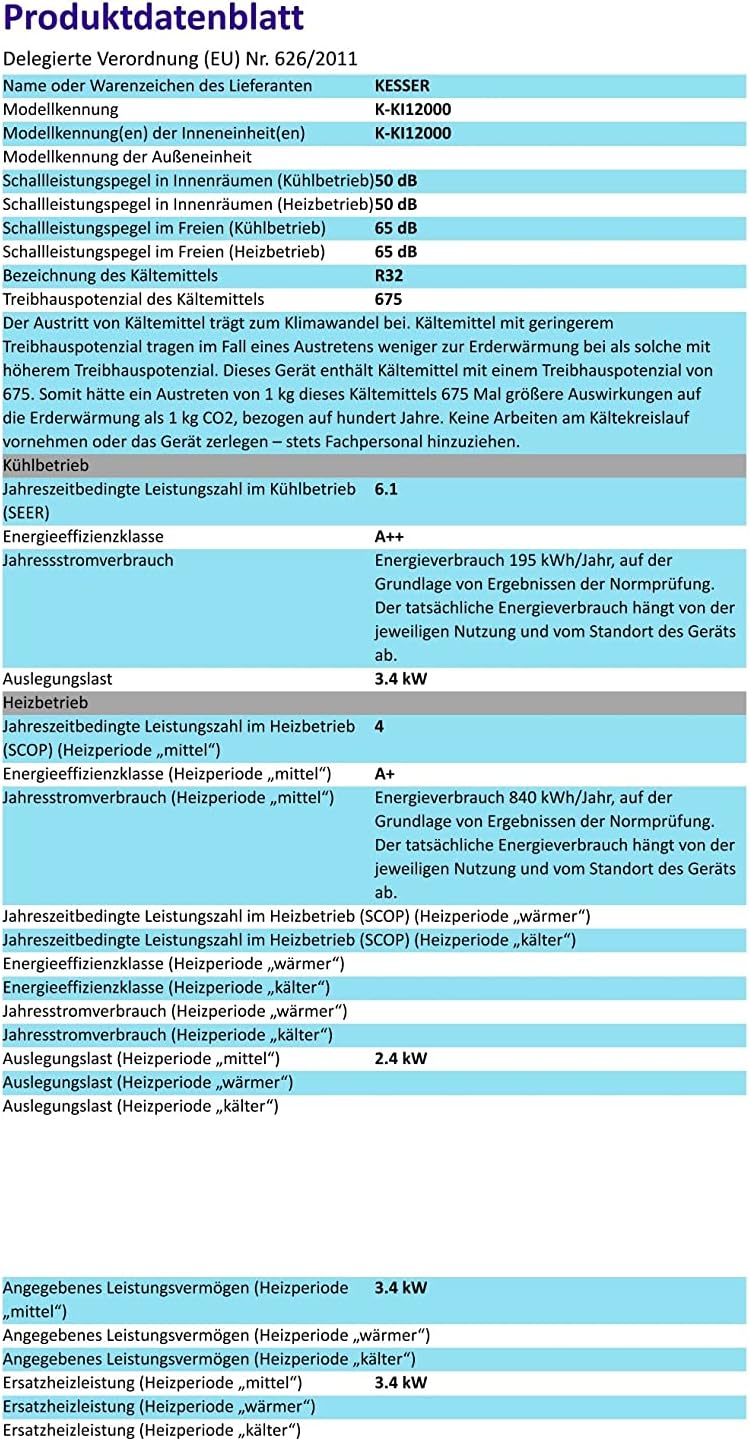 KESSER® Klimaanlage Set Split - mit WiFi/App Funktion Klimagerät - Kühlen A++/ Heizen A+ - 9000 BTU/h (2.600 Watt) Kältemittel R32 - Fernbedienung, Timerfunktion - Inkl. komplettem Montagematerial