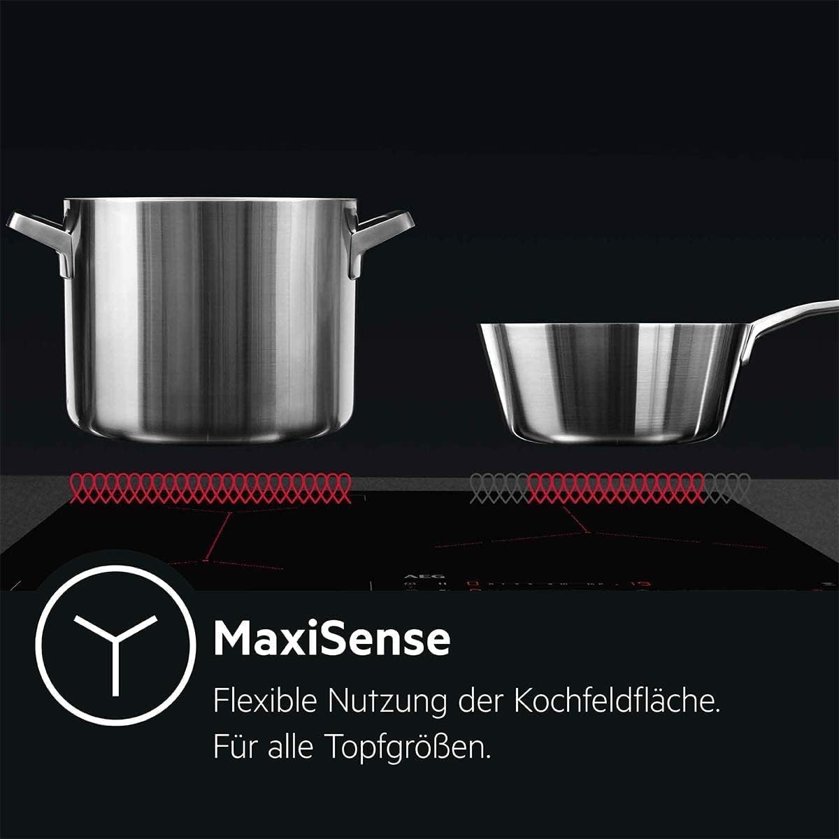 AEG IKE84441XB Autarkes Kochfeld / Herdplatte mit Touchscreen, Topferkennung & Hob²Hood-Funktion / Induktionskochplatte / 4 Kochzonen / Edelstahlrahmen / 80 cm Schwarz