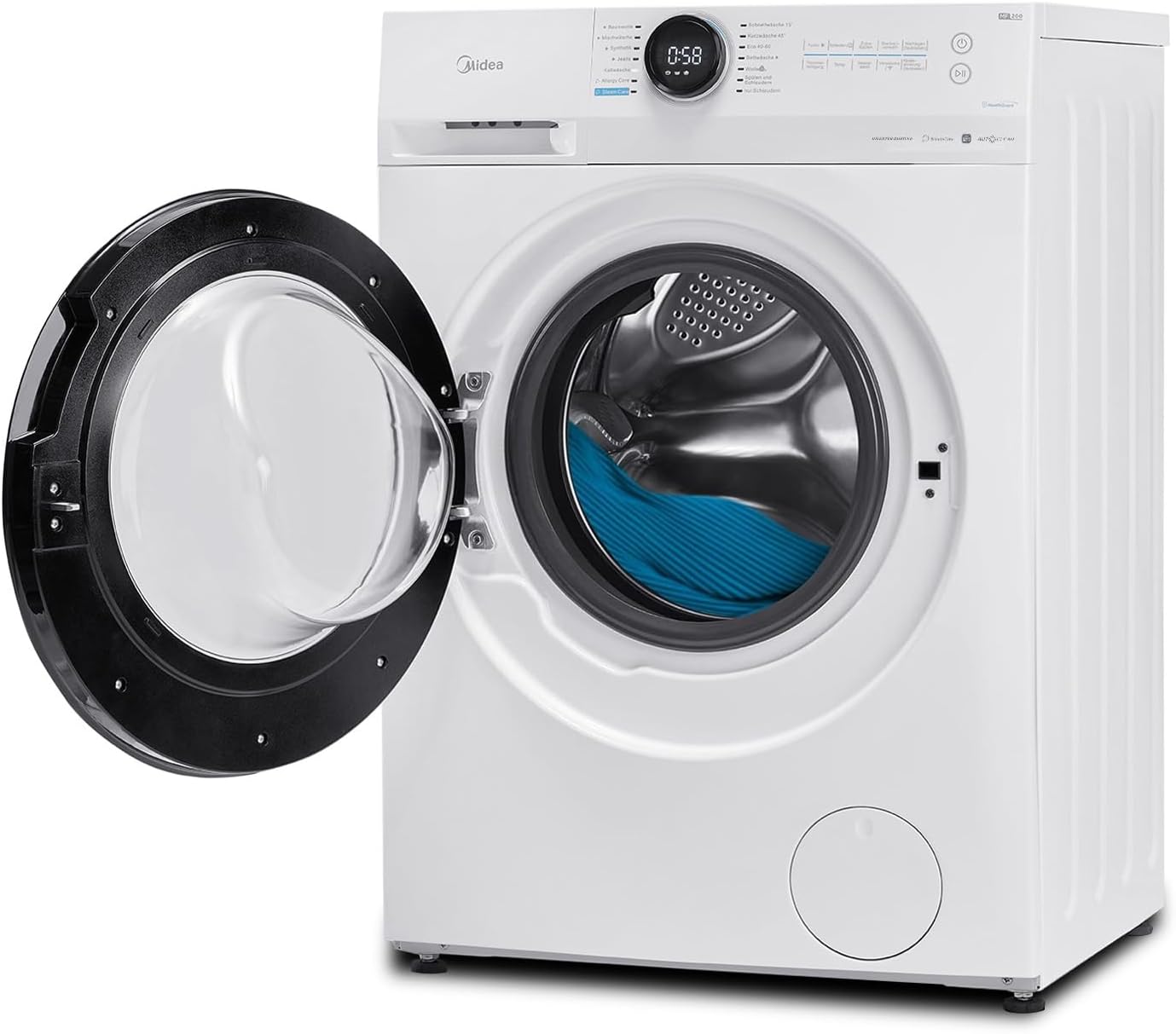 Midea MF200W90WB-14A Waschmaschine / 9KG / A/Leiser & effizienter Inverter Motor/HealthGuard-System/Steam Care/Nachlegefunktion/APP-Steuerung/AquaStop, Weiß