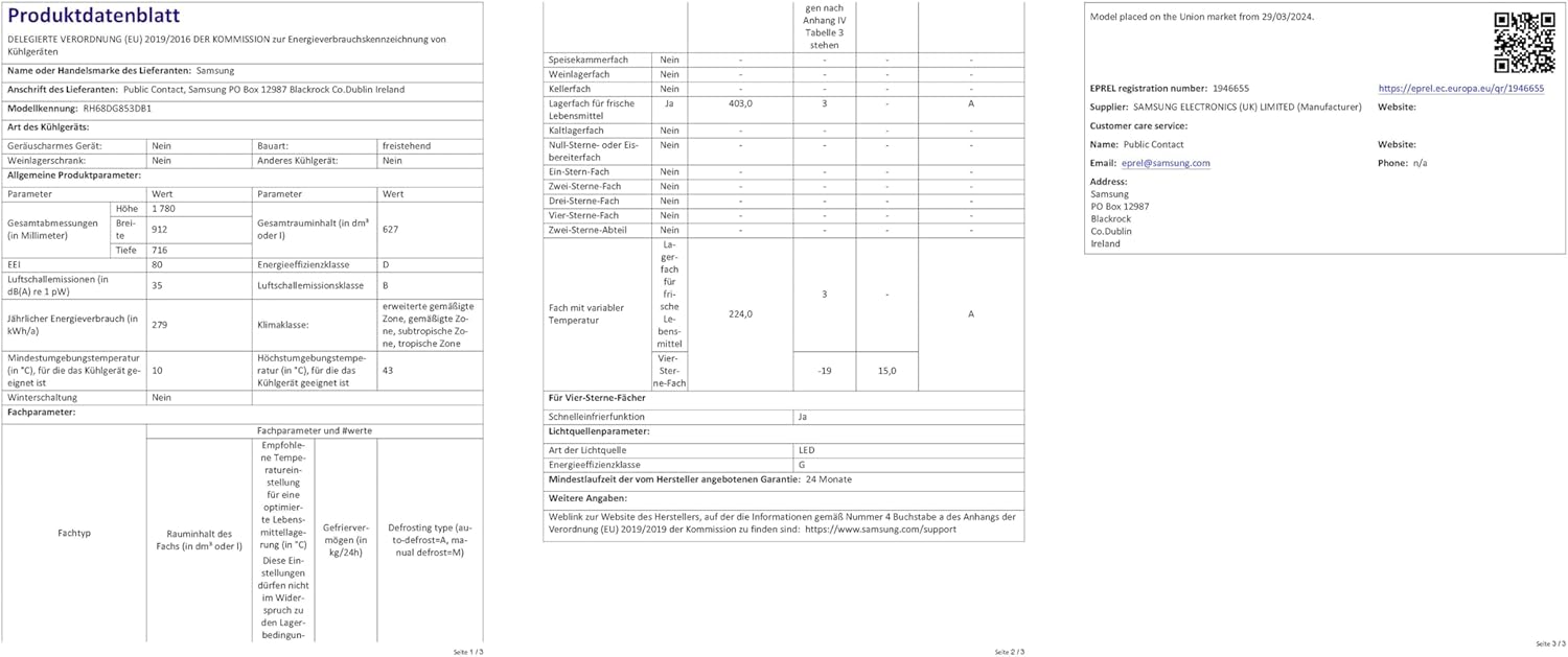 Samsung RS64DG53R3B1EF Side-by-Side-Kühlschrank mit Gefrierfach, 178 cm, 628 l, SmartThings AI Energy Mode, Eis- und Wasserspender, Slim Ice Maker, Premium Black Steel
