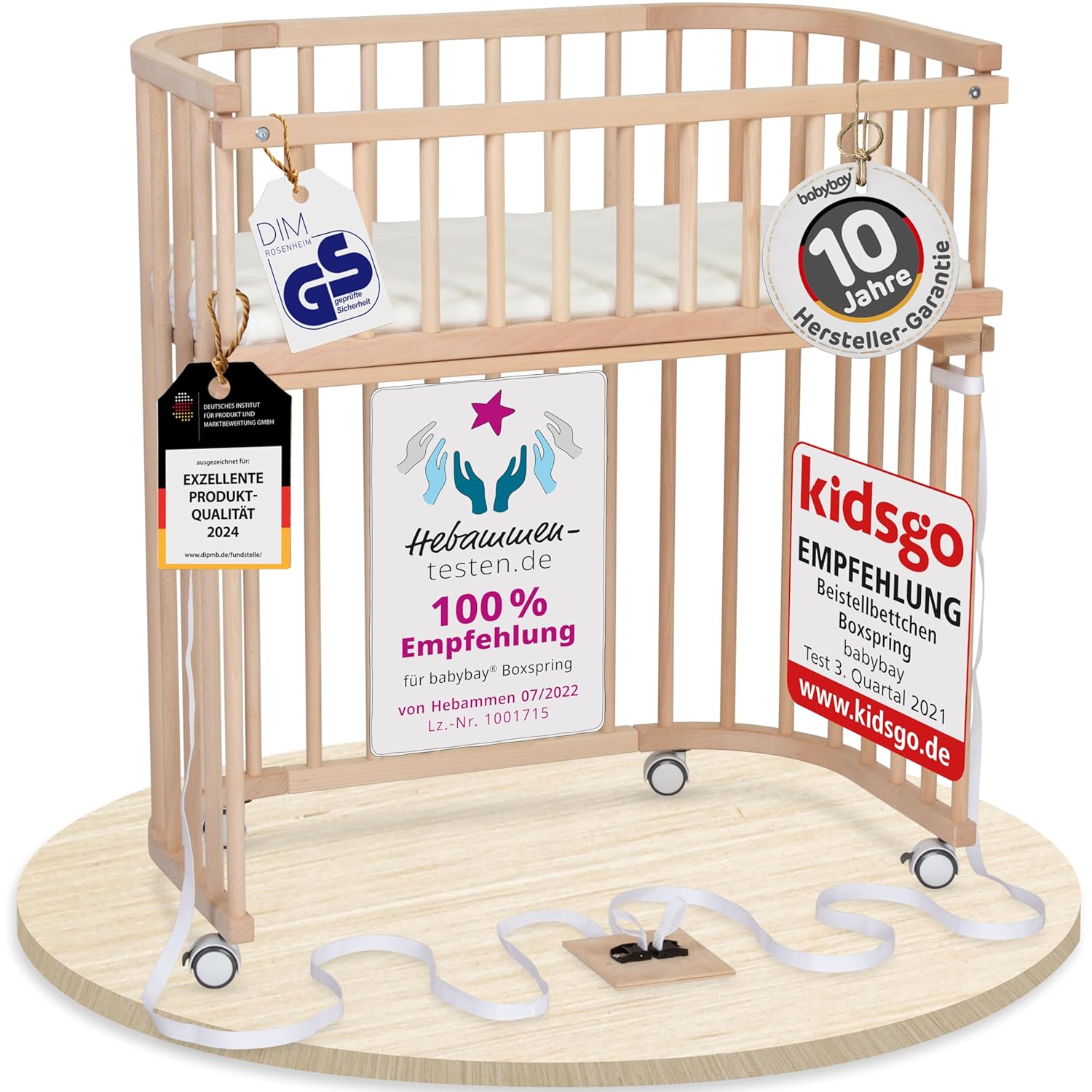 babybay Original Beistellbett aus massivem Buchenholz / kompakt & verwandelbar / Kinderbett Höhe stufenlos verstellbar & umweltfreundlich / mitwachsendes Babybett (weiß lackiert) / inkl. Matratze