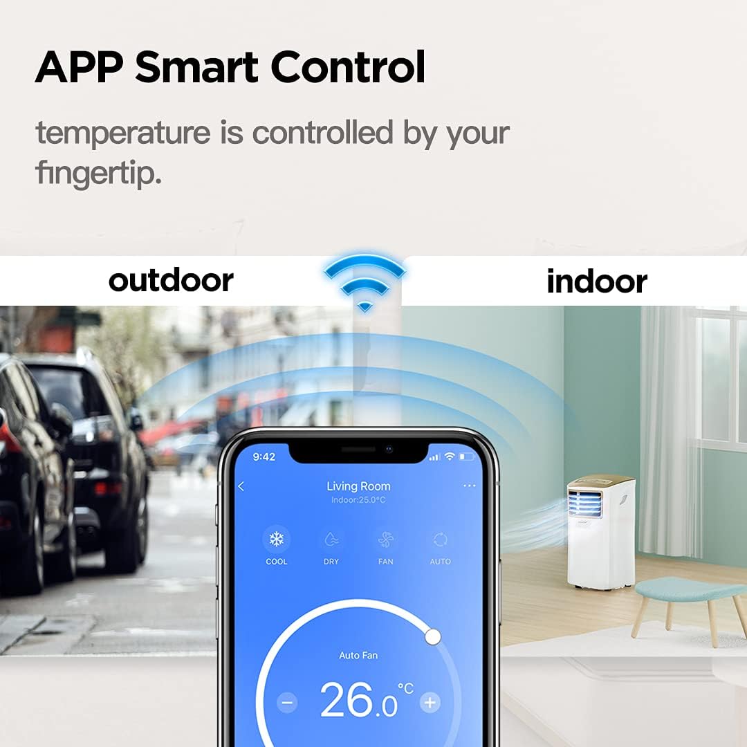 Comfee Mobiles Klimagert Easy Cool 2.0, 7000 BTU 2,0kW, Kühlen&Ventilieren&Entfeuchten, Raumgre bis 68m(25㎡), APP-Steuerung/Alexa/Google Home/IFTTT, Mobile Klimaanlage mit Abluftschlauch